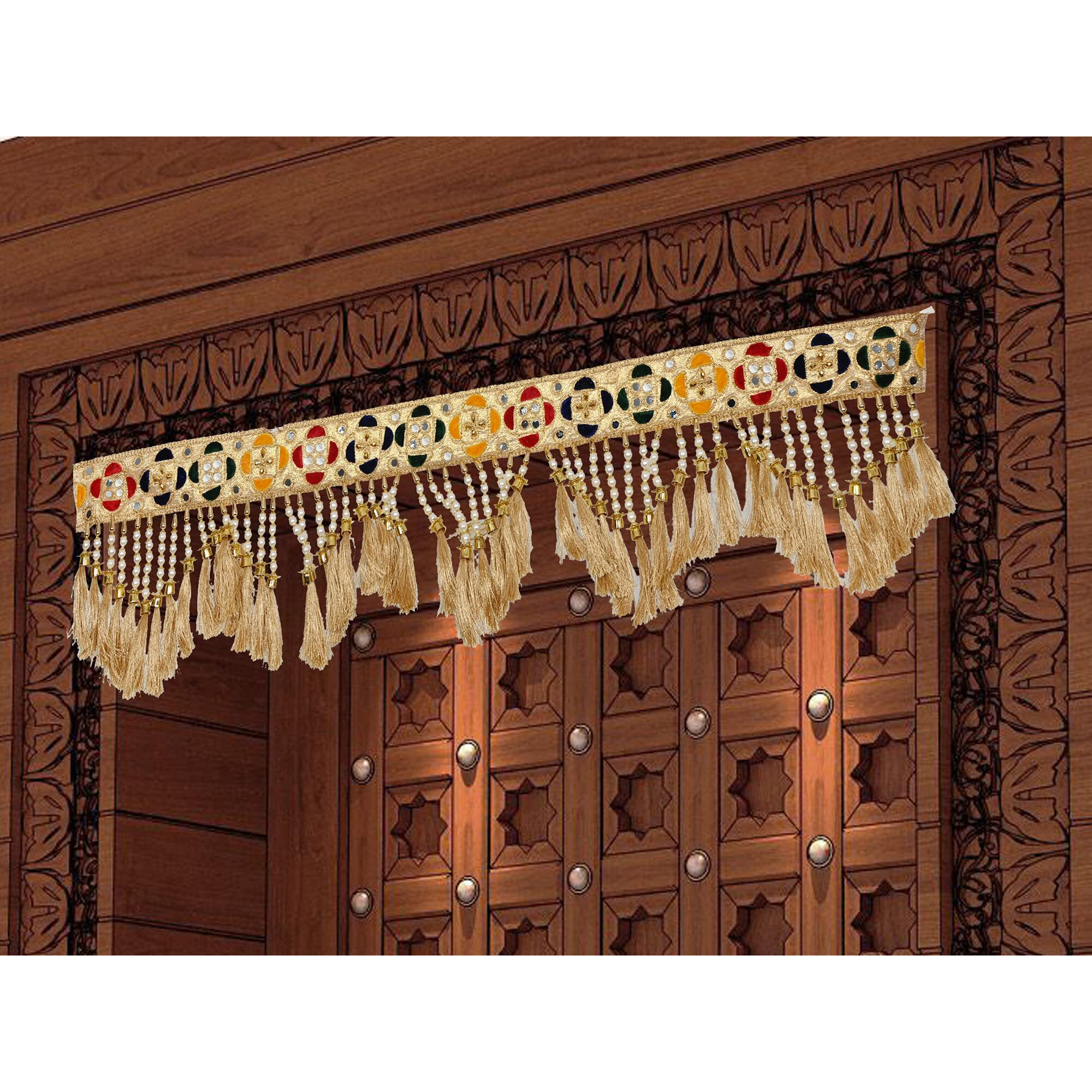 toran Toranam for Door Hanging Latest Main bandarwal Diwali Pooja Room Navratri Home Decoration Bandarwal Golden Multicolor (37 Inches x 9 Inches).
