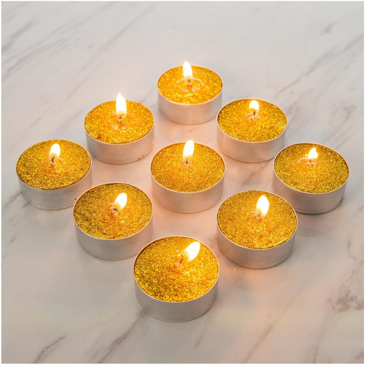 Luces Smokeless Scented Tealight t-lite Floating Candle Decorate Diwali Party (Golden Glitter Tealight Pack of 20)