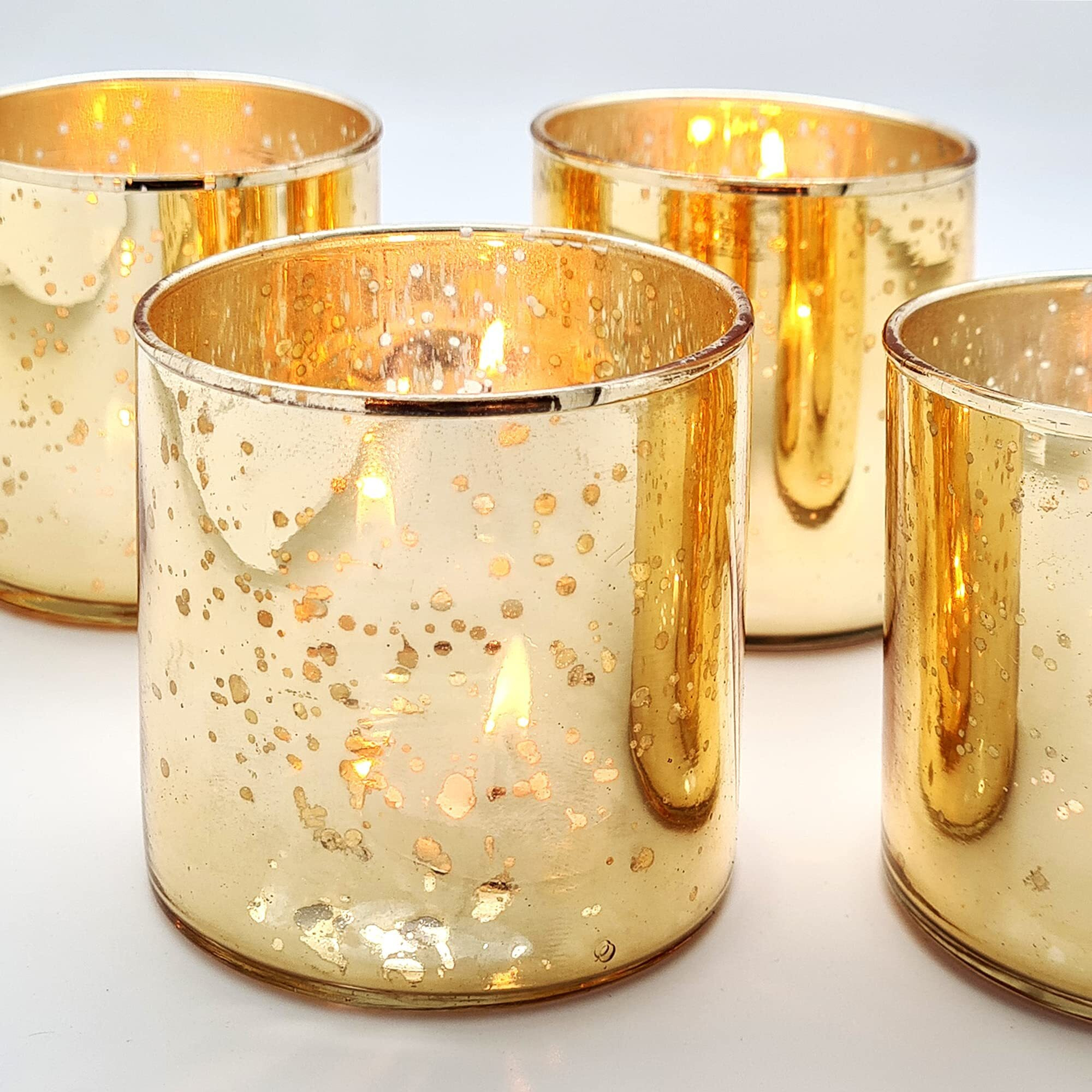 The Purple Tree Gold Mercury Votive Tealight Candle Holders for Diwali Christmas (Pack of 4) Diwali Tealights, Corporate Gifts, Home Decor Gift Item, Diwali Decoration, Christmas Decorations