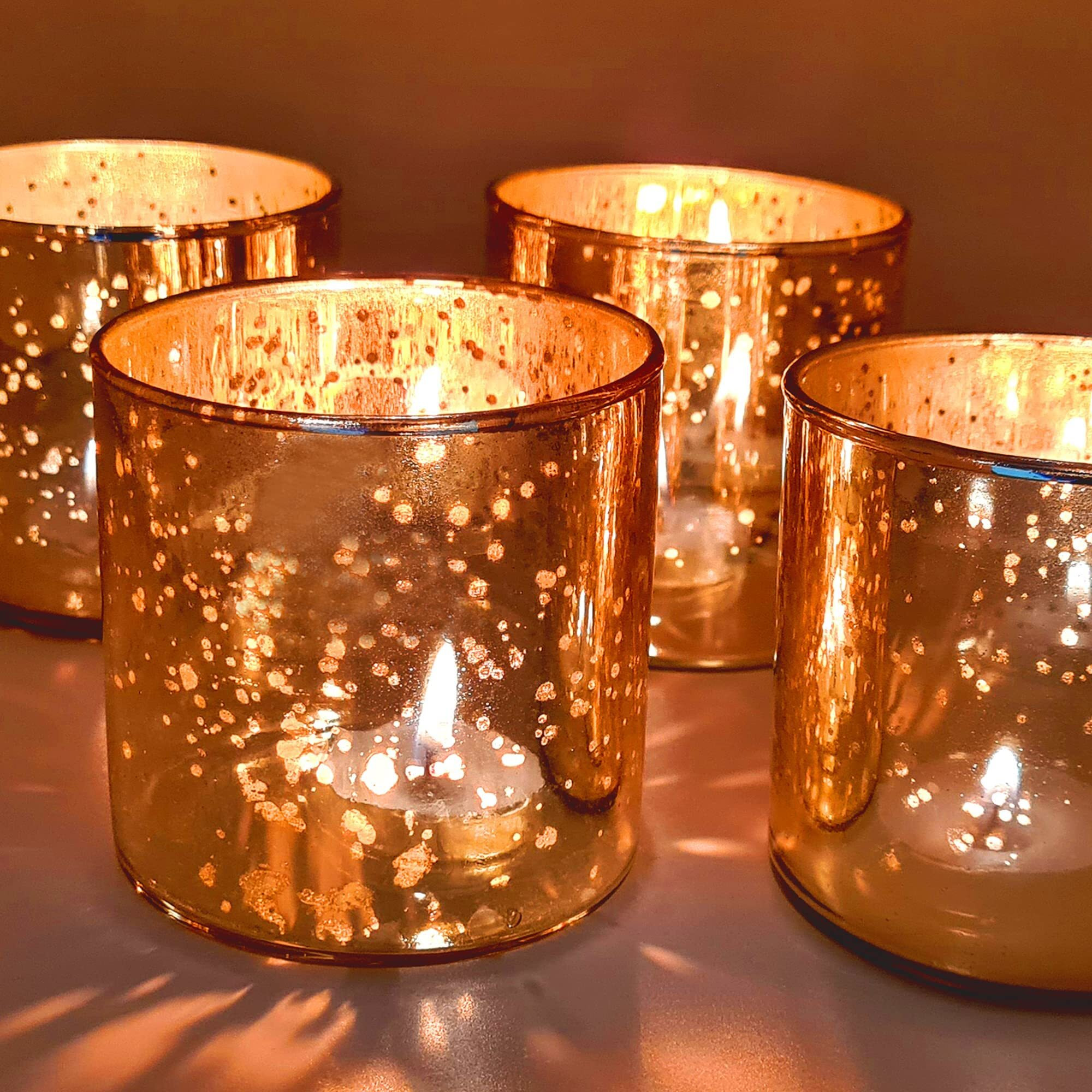 The Purple Tree Gold Mercury Votive Tealight Candle Holders for Diwali Christmas (Pack of 4) Diwali Tealights, Corporate Gifts, Home Decor Gift Item, Diwali Decoration, Christmas Decorations