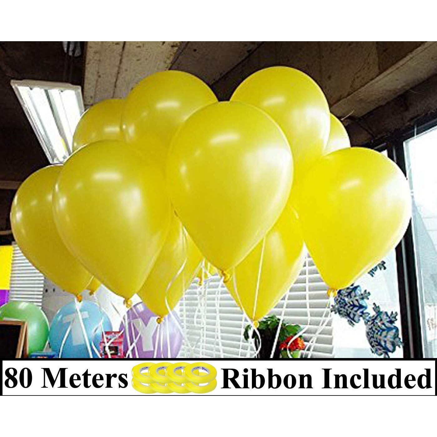 AMFIN 10 Inch (Pack Of 200) Yellow Metallic Balloons for Birthday Decoration , Decoration for Weddings , Engagement , Baby Shower Decoration Items , 1st Birthday Party Decoration Items , Anniversary Party , Bachelors Party , Office Party , Diwali , New Year Party , Christmas Decoration Items