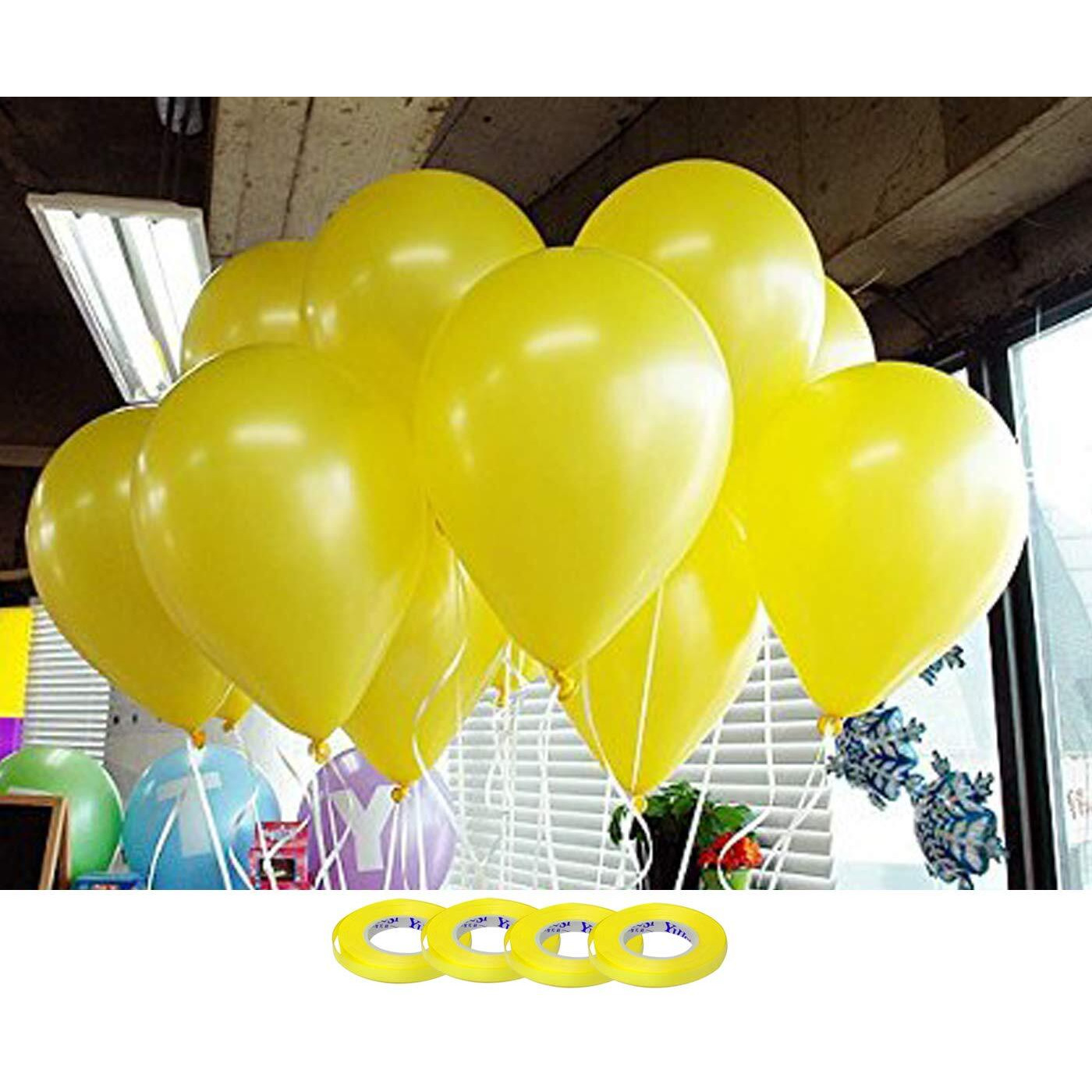 AMFIN 10 Inch (Pack Of 100) Yellow Metallic Balloons for Birthday Decoration , Decoration for Weddings , Engagement , Baby Shower Decoration Items , 1st Birthday Party Decoration Items , Anniversary Party , Bachelors Party , Office Party , Diwali , New Year Party , Christmas Decoration Items