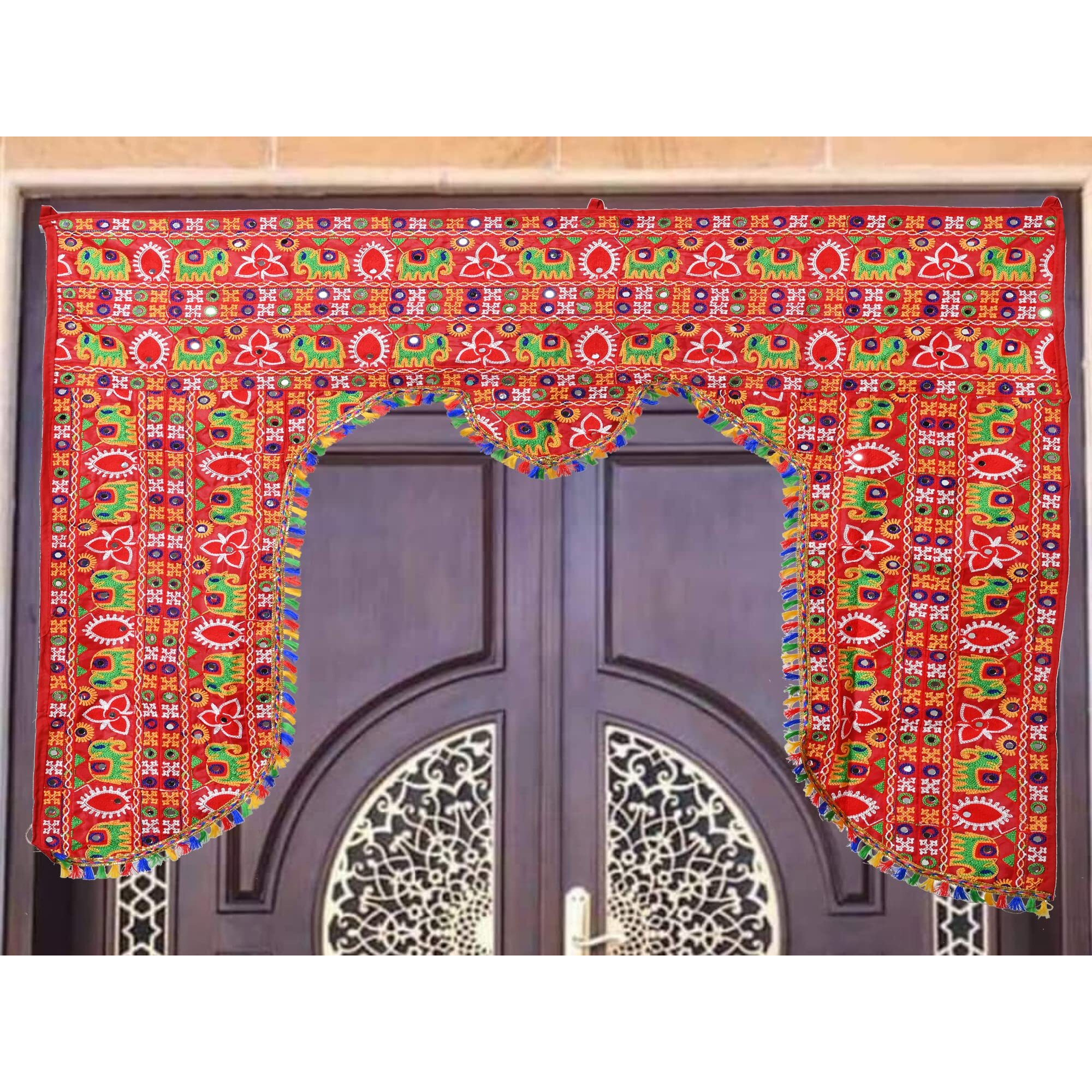 Traditional Embroidery Toran for Deepawali Pooja Mandir Diwali Decoration Bandhanwar Bandarwal Toranam for Main Door/Wall Hanging Home Decor Toran Multicolor (44 Inches x 38 Inches)