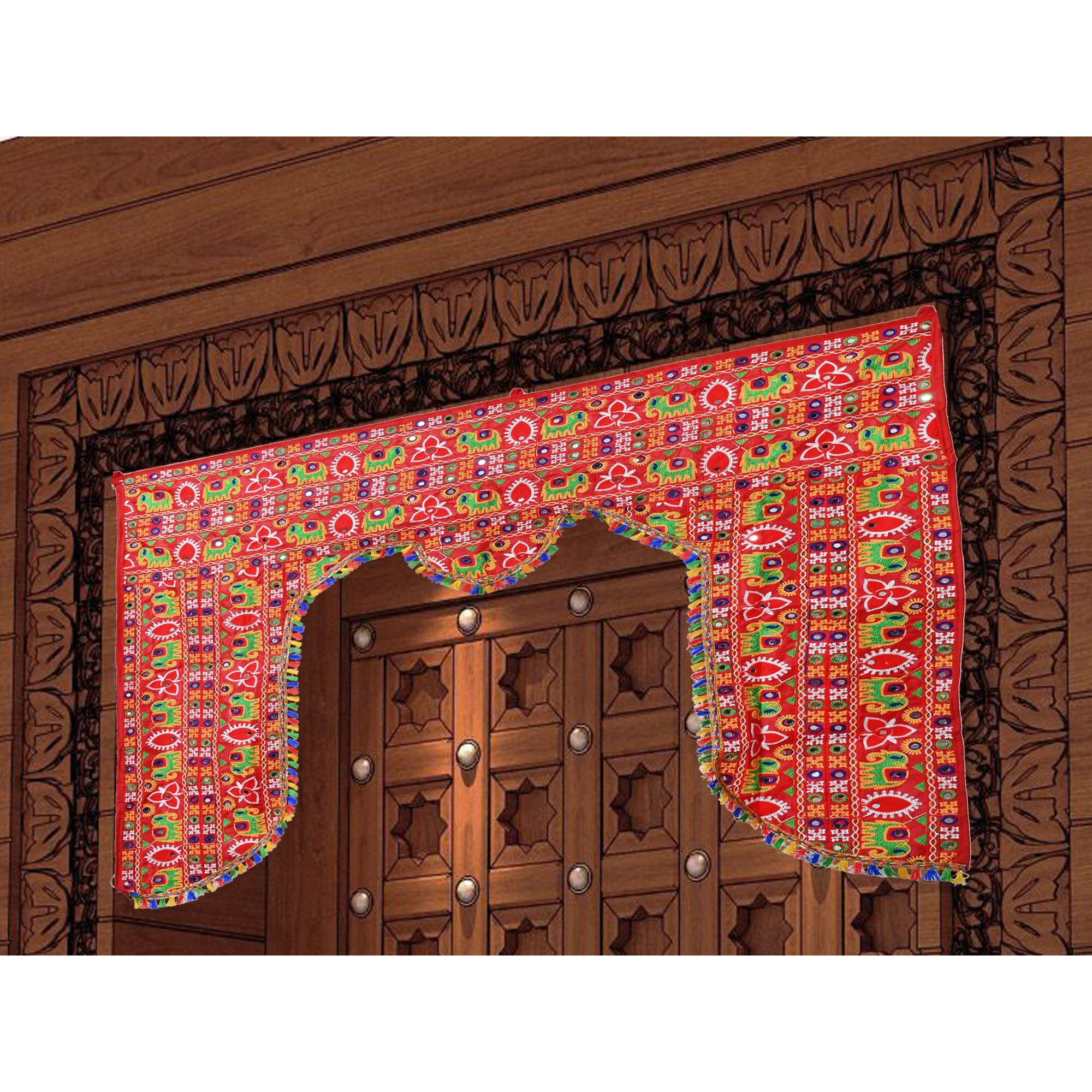 Traditional Embroidery Toran for Deepawali Pooja Mandir Diwali Decoration Bandhanwar Bandarwal Toranam for Main Door/Wall Hanging Home Decor Toran Multicolor (44 Inches x 38 Inches)