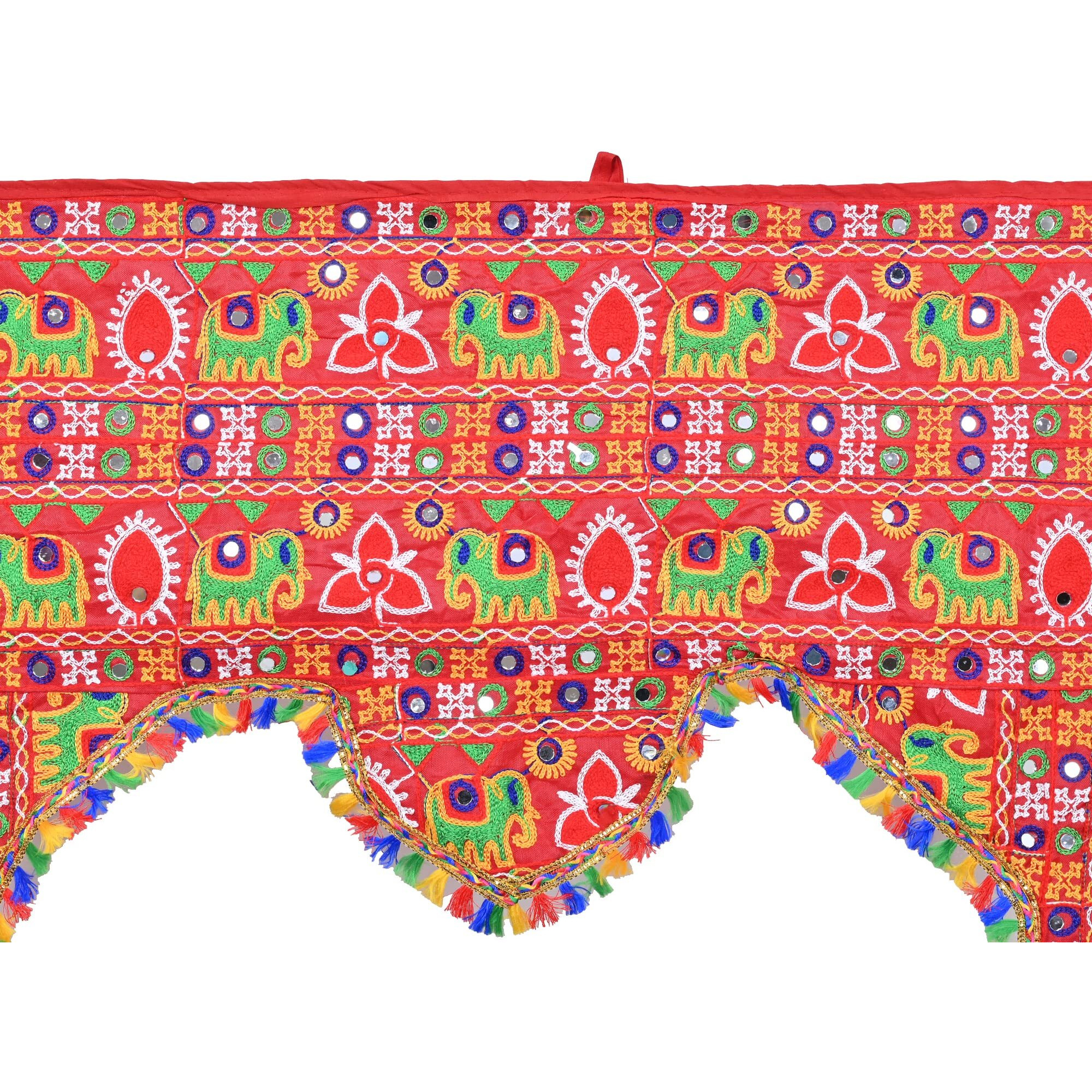 Traditional Embroidery Toran for Deepawali Pooja Mandir Diwali Decoration Bandhanwar Bandarwal Toranam for Main Door/Wall Hanging Home Decor Toran Multicolor (44 Inches x 38 Inches)