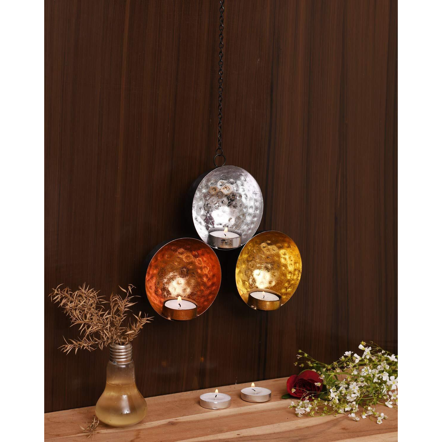 Collectible India Tealight Candle Holder Metal Wall Hanging Wall Art Sconce for Diwali Home Living Room Decor/Diwali Decoration Items/Diwali Decorations/Diwali Gifts for Family and Friends ( Pack of 2).