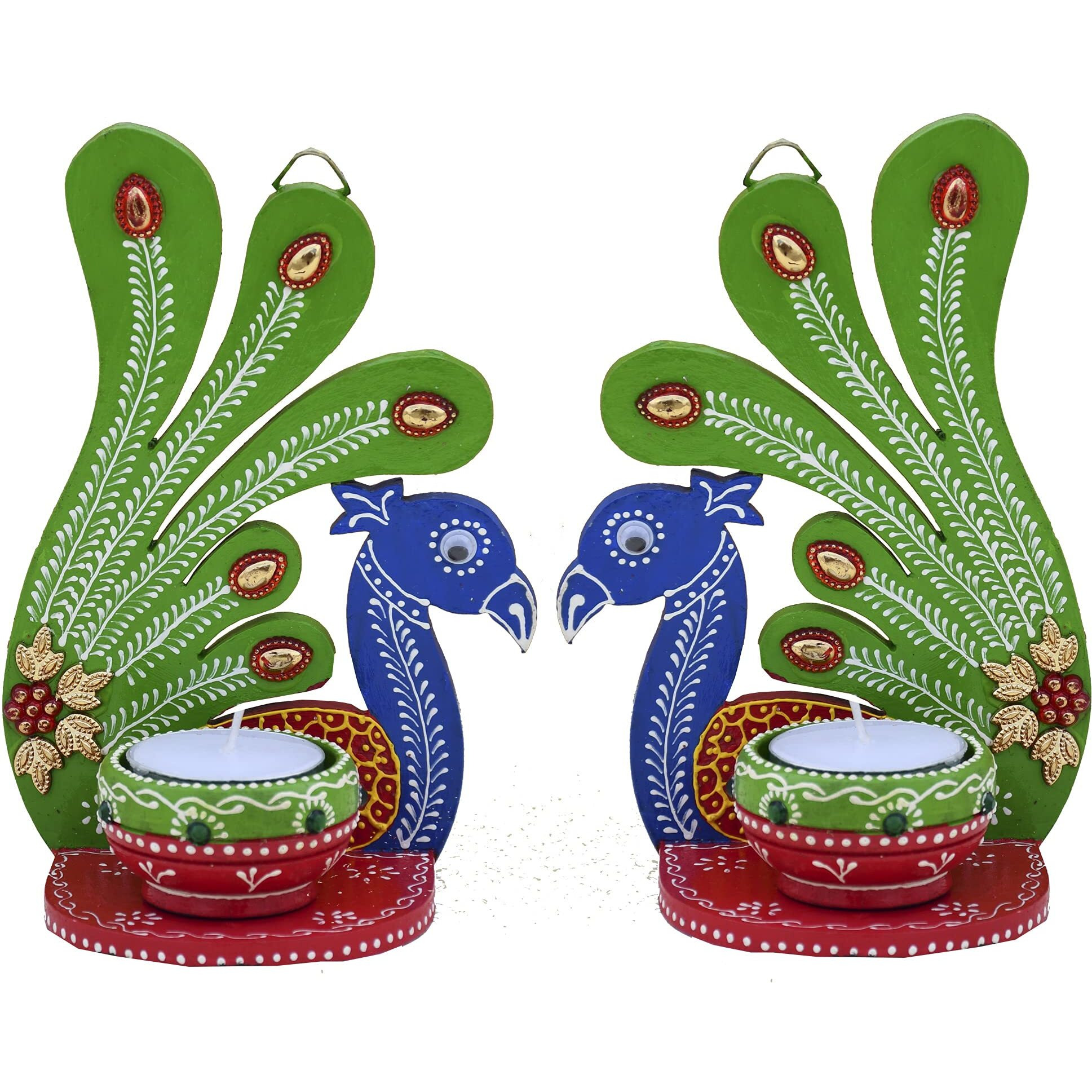 Saugat Traders Candle Set for Diwali Home Decoration - Peacock Design Tea Light Candle Holder Candle - Door Hanging-Wall Hanging-Deepawali Gift for Corporate Clients, Family & Friends
