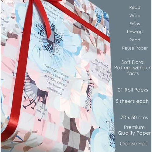 eVincE Gift Wrapping Paper for Anniversary Birthday Gifts for him & her | Floral Prints for all Occasions - Valentine Day Christmas Diwali Gifting Ideas | 5 sheets with fun facts for colorful crafts