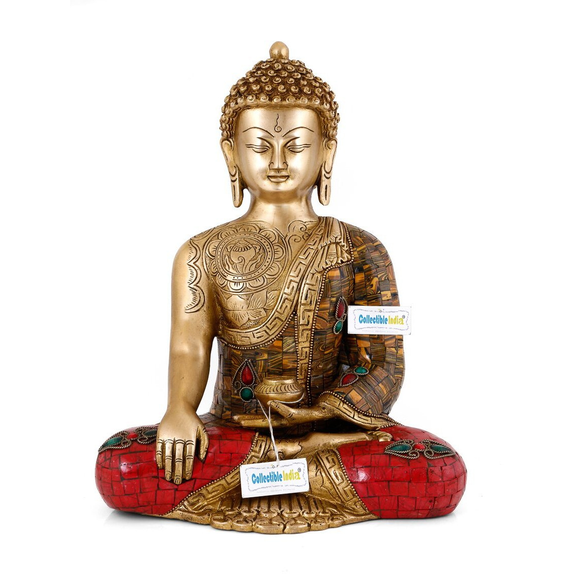 Collectible India 1 Ft Big Buddha Brass Statue Buddhism Life Sign Earth Touching Sitting Sculpture Bhumisparsha Feng Shui Idol Figurine Diwali Gifts Home Decor