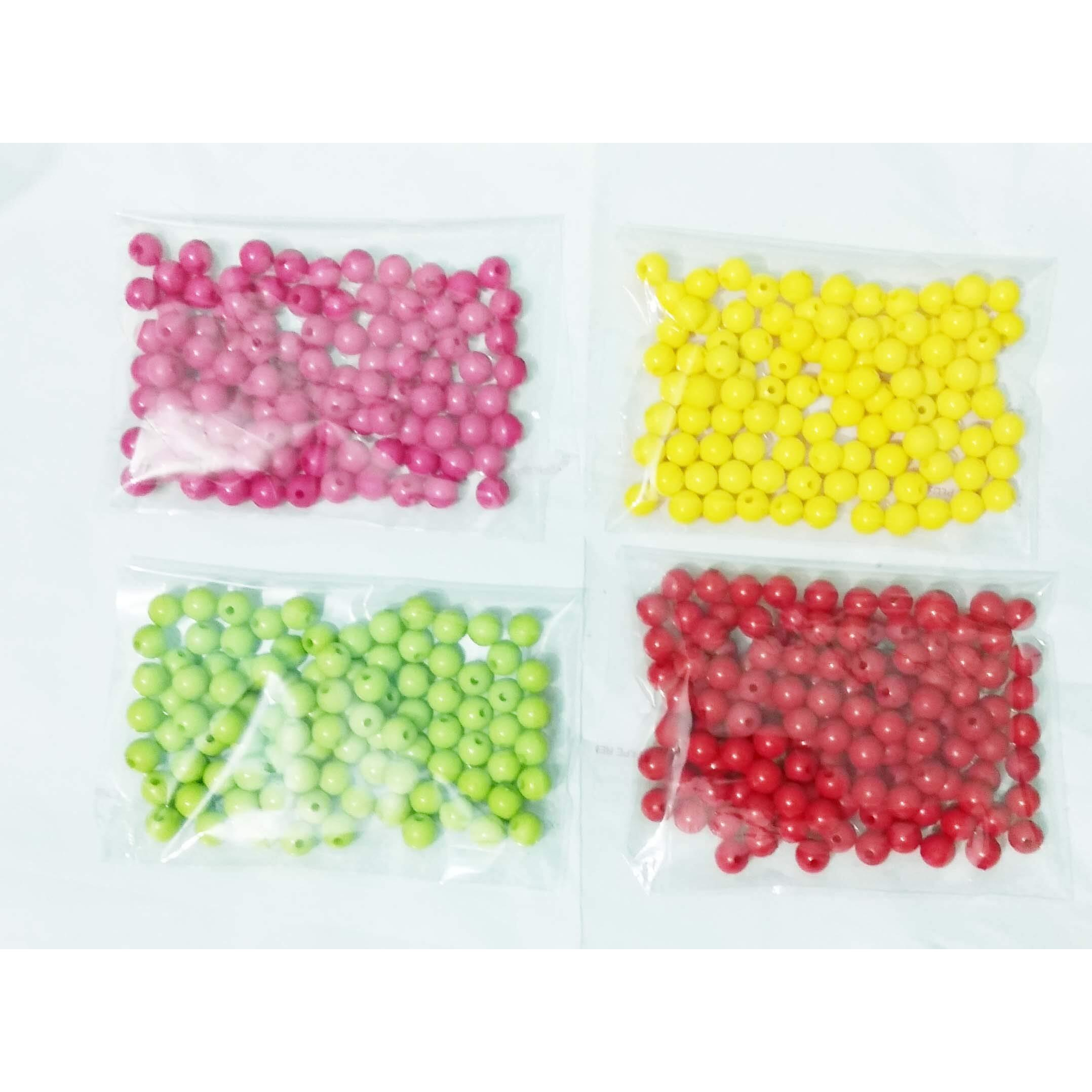 N Creation 6 mm 200 gm Set of 4 Multicolor Round Shape Beads for Craft Jewellery Embroidery Making for Art and carfts for Making Diwali Hanging (25)