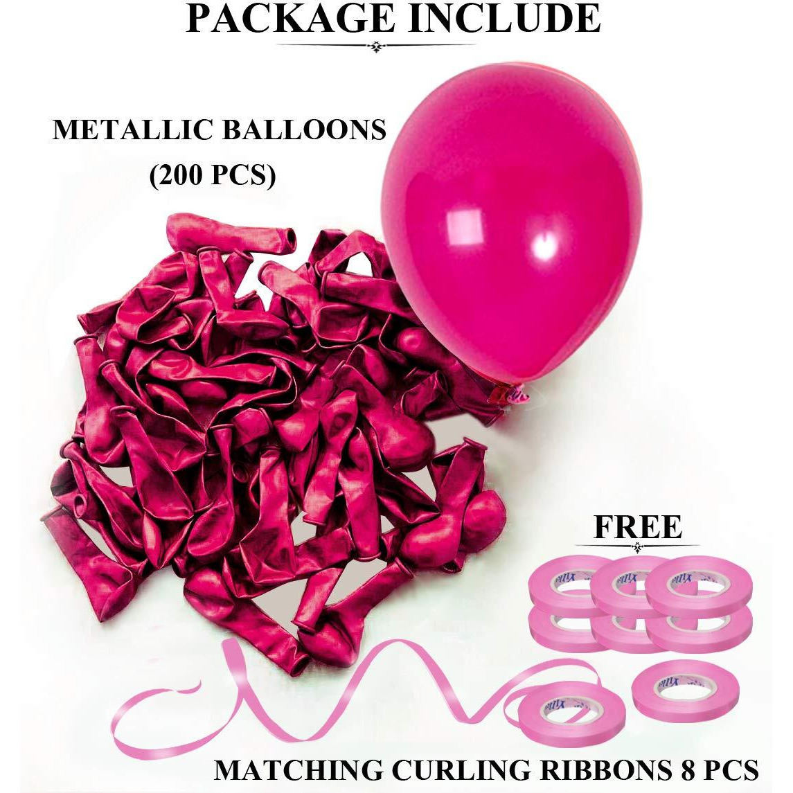 AMFIN - 10 Inch (Pack of 200) Beautiful Royal Dark Pink Color Metallic Balloons for Birthday Decoration, Decoration for Weddings, Engagement, Baby Shower, 1st Birthday, Anniversary Party, Bachelors Party, Office Party ,Diwali