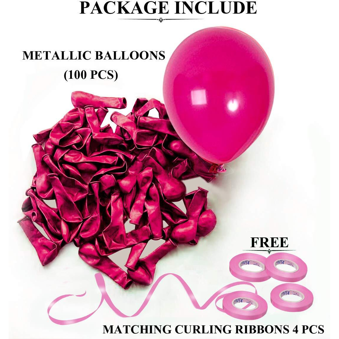 AMFIN - 10 Inch (Pack of 100) Beautiful Royal Dark Pink Color Metallic Balloons for Birthday Decoration, Decoration for Weddings, Engagement, Baby Shower, 1st Birthday, Anniversary Party, Bachelors Party / Office Party ,Diwali