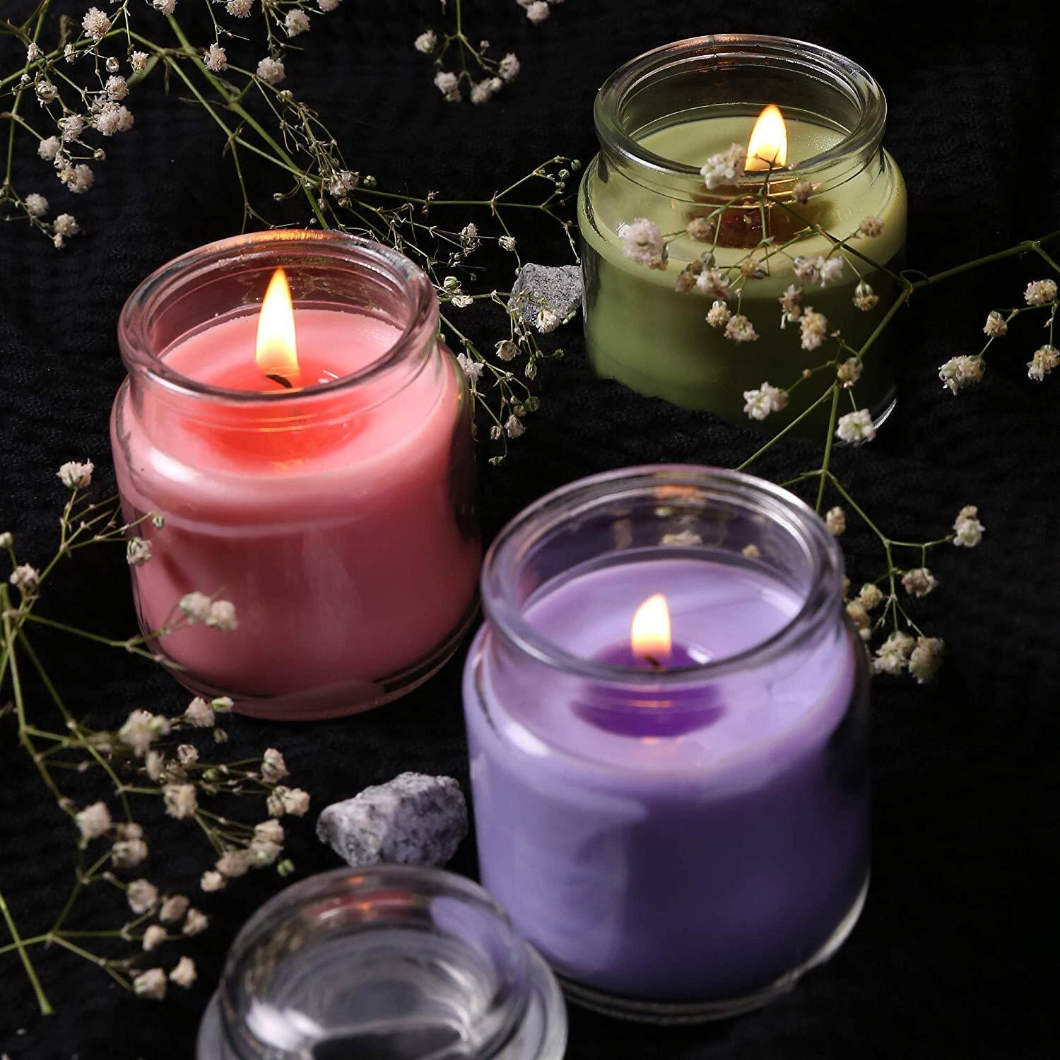 Pure Source India Scented Yanky Glass Jar Candles for Home, Office, Party & Diwali Gifting Item (Lemon Grass), (Set of 3 Green)