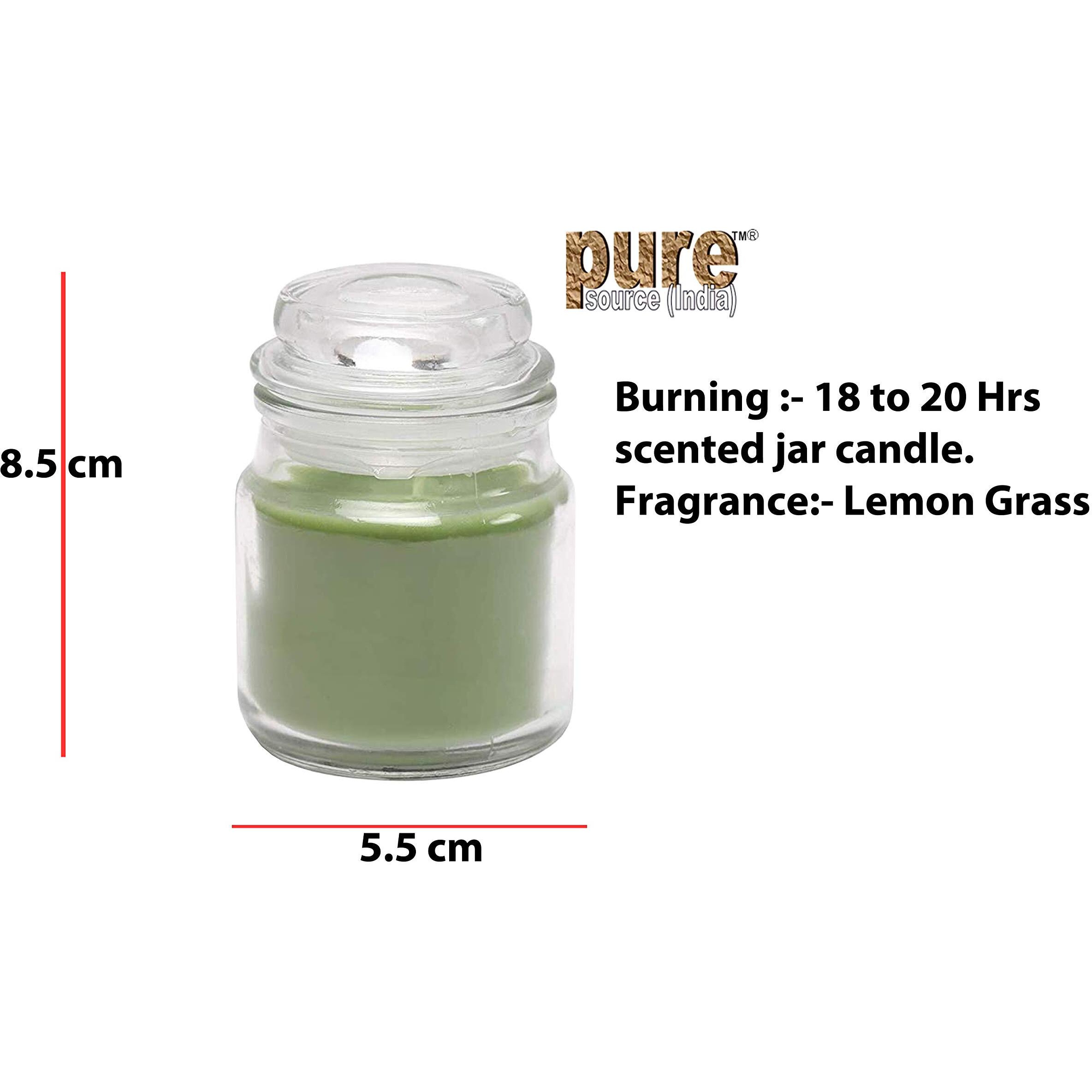 Pure Source India Scented Yanky Glass Jar Candles for Home, Office, Party & Diwali Gifting Item (Lemon Grass), (Set of 3 Green)