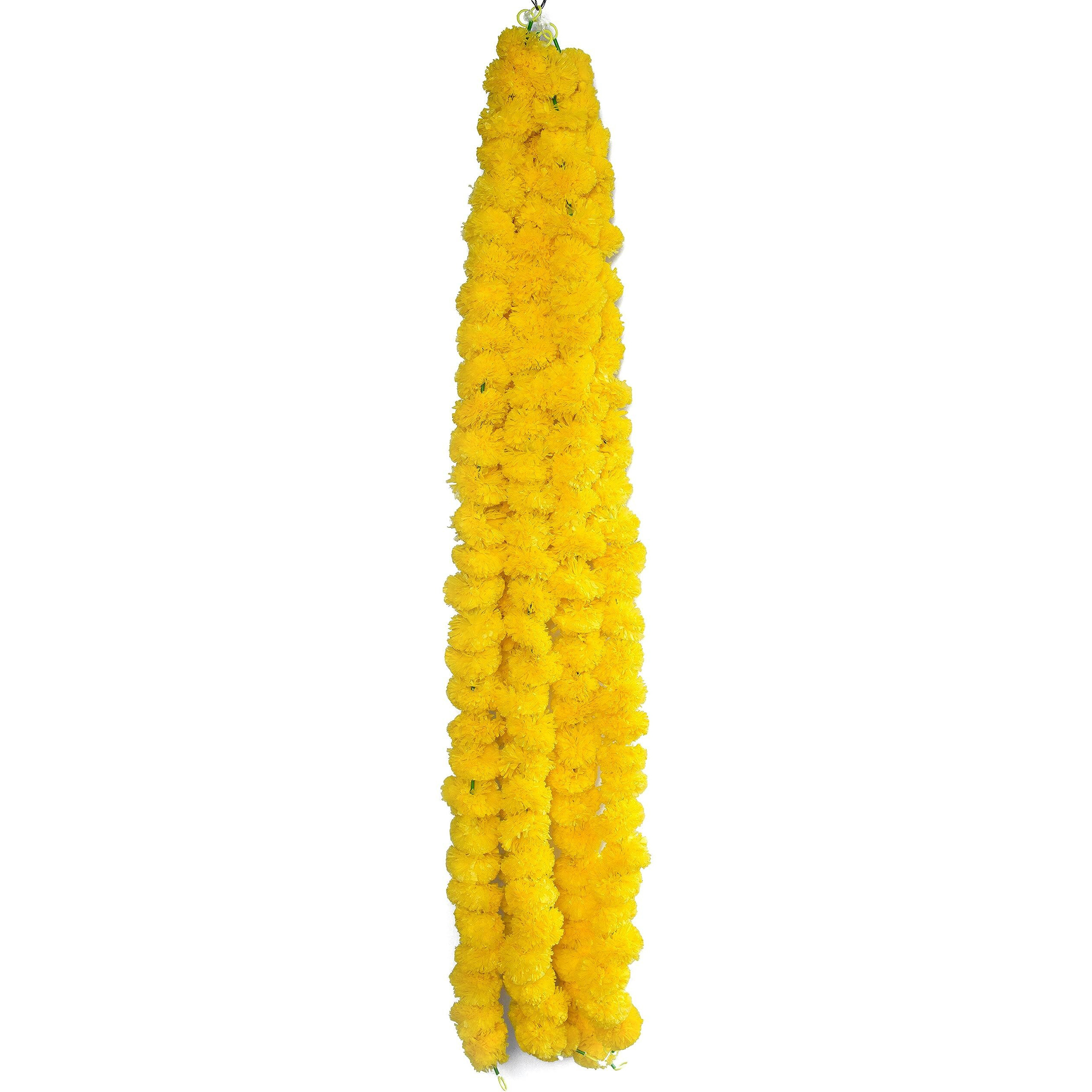 Caneuf Artificial Genda or Marigold Flowers Garland for Decoration for Diwali, Housewarming, Christmas, Wall hangings (4.5 ft Per Strings) (Yellow, 5)