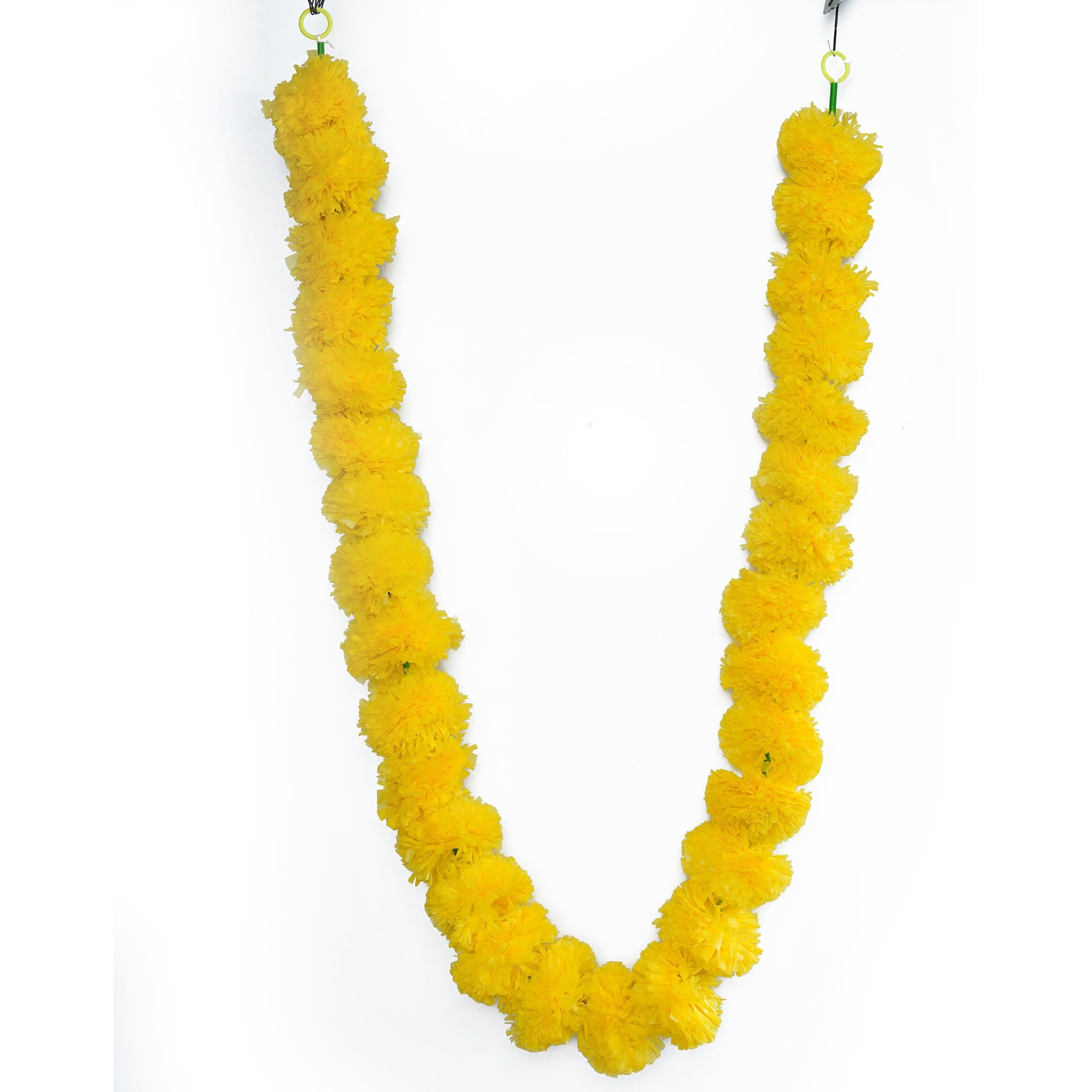 Caneuf Artificial Genda or Marigold Flowers Garland for Decoration for Diwali, Housewarming, Christmas, Wall hangings (4.5 ft Per Strings) (Yellow, 5)