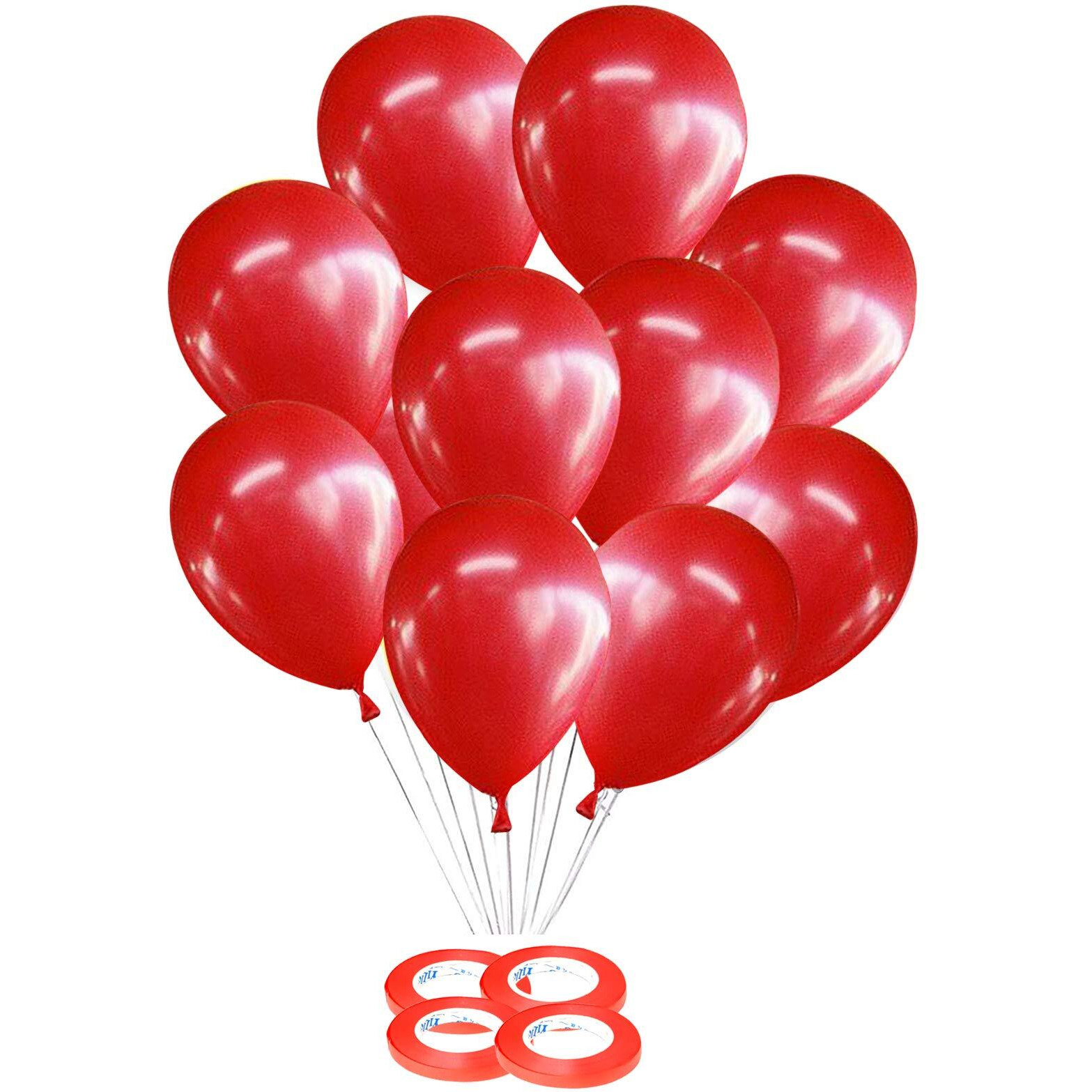 AMFIN - 10 inch (Pack of 100) Red Metallic Balloons for Birthday Decoration, Decoration for Weddings, Engagement, Baby Shower, 1st Birthday, Anniversary Party, Bachelors Party, Office Party,Diwali