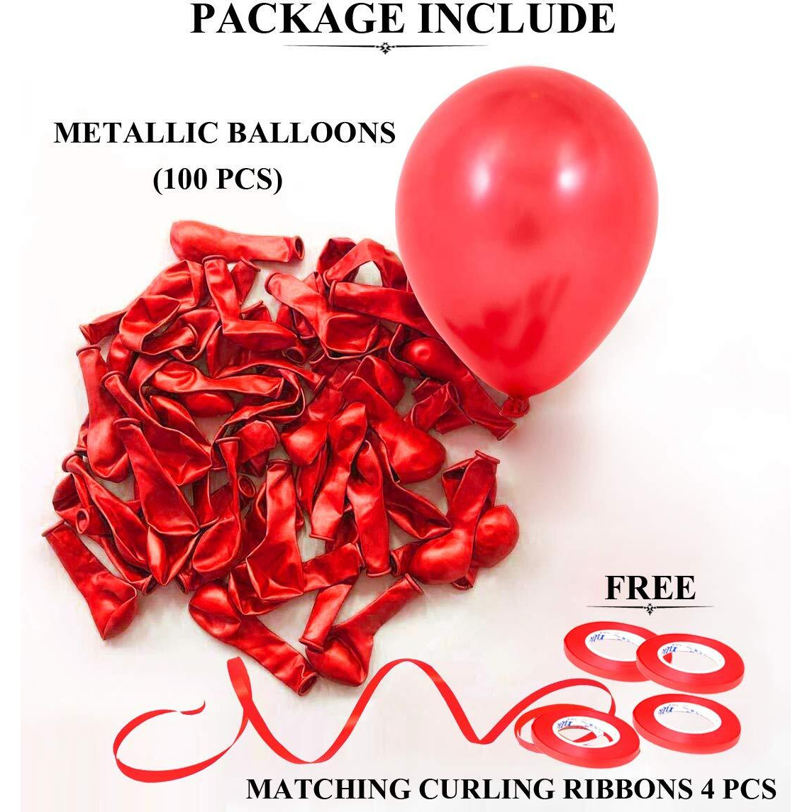 AMFIN - 10 inch (Pack of 100) Red Metallic Balloons for Birthday Decoration, Decoration for Weddings, Engagement, Baby Shower, 1st Birthday, Anniversary Party, Bachelors Party, Office Party,Diwali