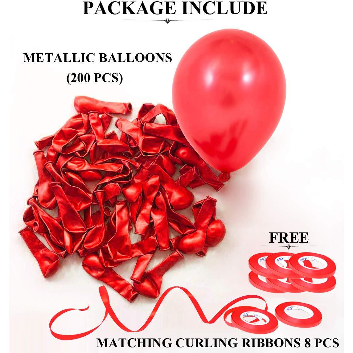 AMFIN - 10 inch (Pack of 200) Red Metallic Balloons for Birthday Decoration, Decoration for Weddings, Engagement, Baby Shower, 1st Birthday, Anniversary Party, Bachelors Party, Office Party,Diwali