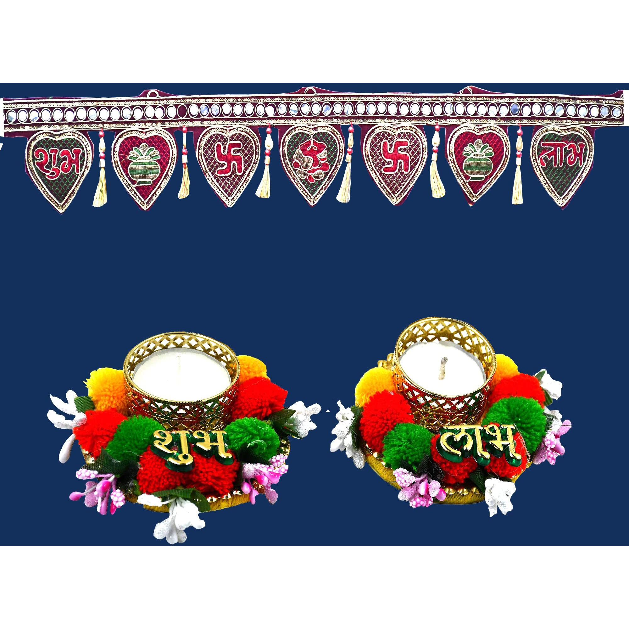 Saugat Traders Toran with Shubh Labh Tea Light Candle for Home Decoration - Pooja Room - Housewarming - Diwali Decoration Item - Bandanwar