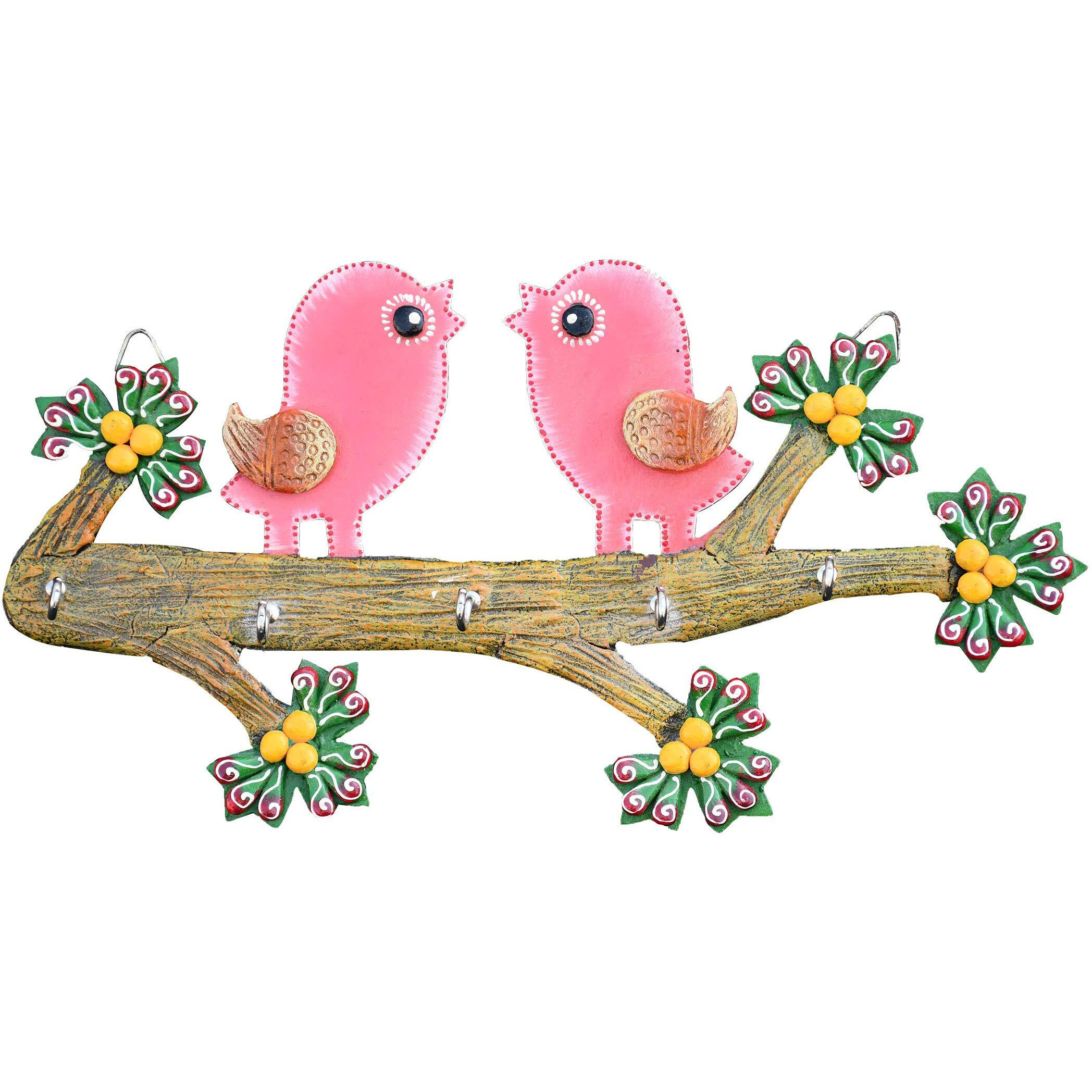 Saugat Traders Decorative Handmade Wooden Pair of Love Birds Hanging Showpiece for Home Decor-Wall-Door Hanging Decoration-Balcony-Garden Decor-Showpiece for Couple-Diwali Gift Item (Pink)