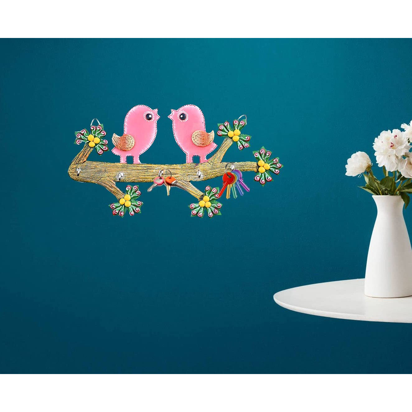 Saugat Traders Decorative Handmade Wooden Pair of Love Birds Hanging Showpiece for Home Decor-Wall-Door Hanging Decoration-Balcony-Garden Decor-Showpiece for Couple-Diwali Gift Item (Pink)