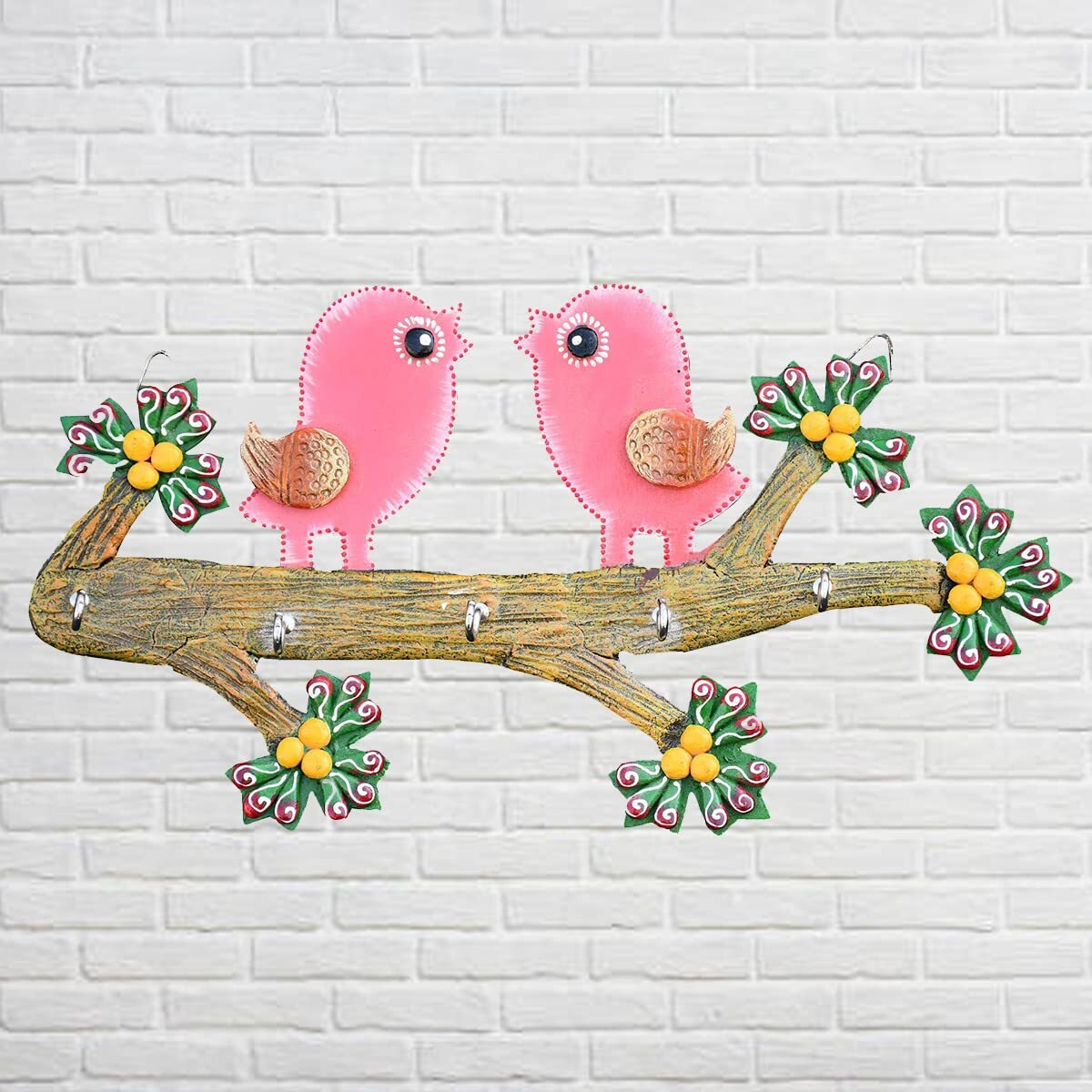 Saugat Traders Decorative Handmade Wooden Pair of Love Birds Hanging Showpiece for Home Decor-Wall-Door Hanging Decoration-Balcony-Garden Decor-Showpiece for Couple-Diwali Gift Item (Pink)