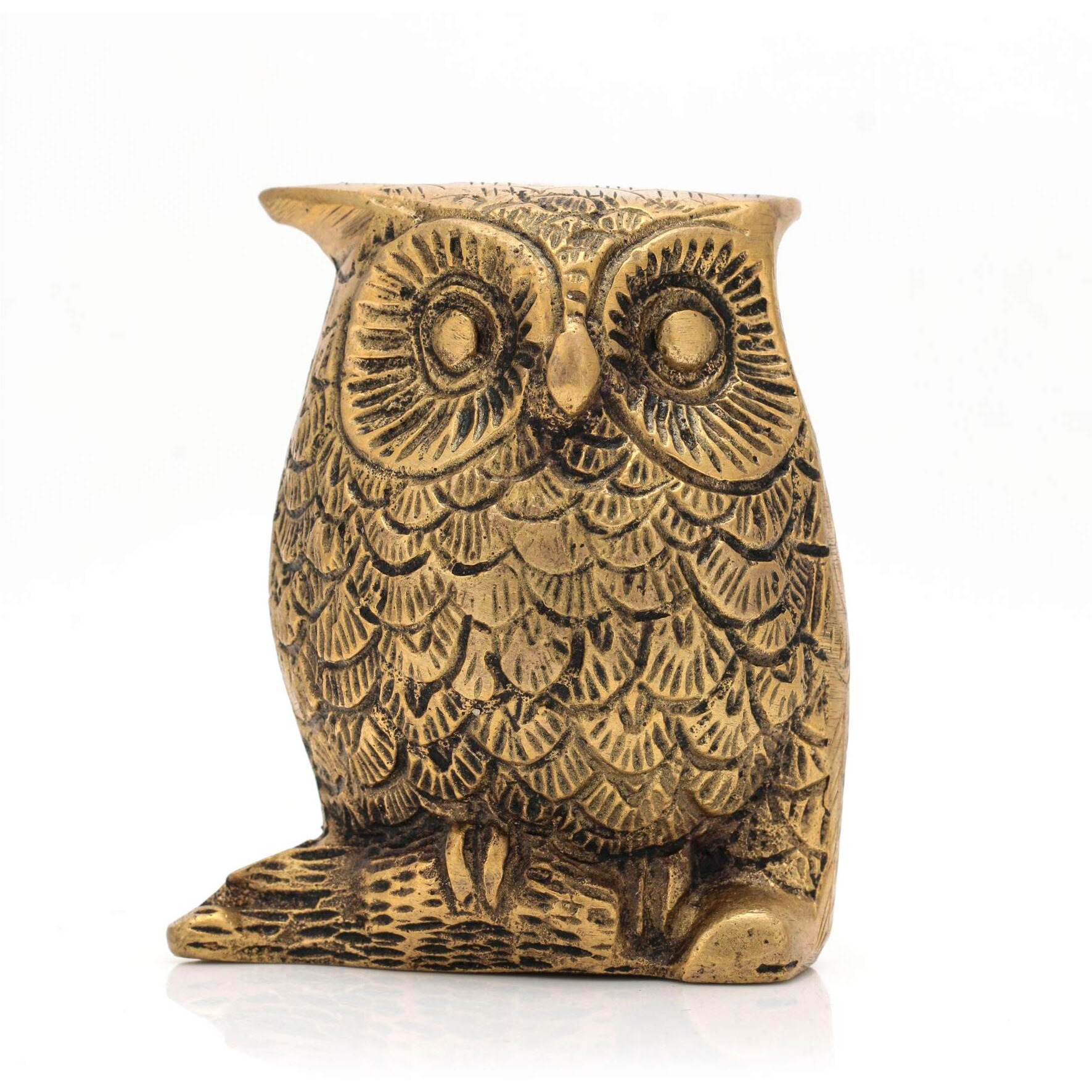 CraftVatika Brass Vintage Owl Bird Decorative Showpiece for Home Decor, Living Room, Table Top , Diwali Decoration & Diwali Gifts (3 x 2.5 x 1 inches)