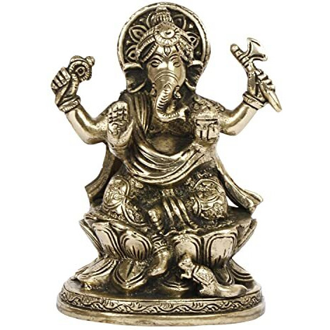 ARTVARKO Brass Ganesha Sitting on Lotus Ganesh Ganpati Murti Metal Statue for Home Office Entrance Decor Diwali Pooja 5 Inches