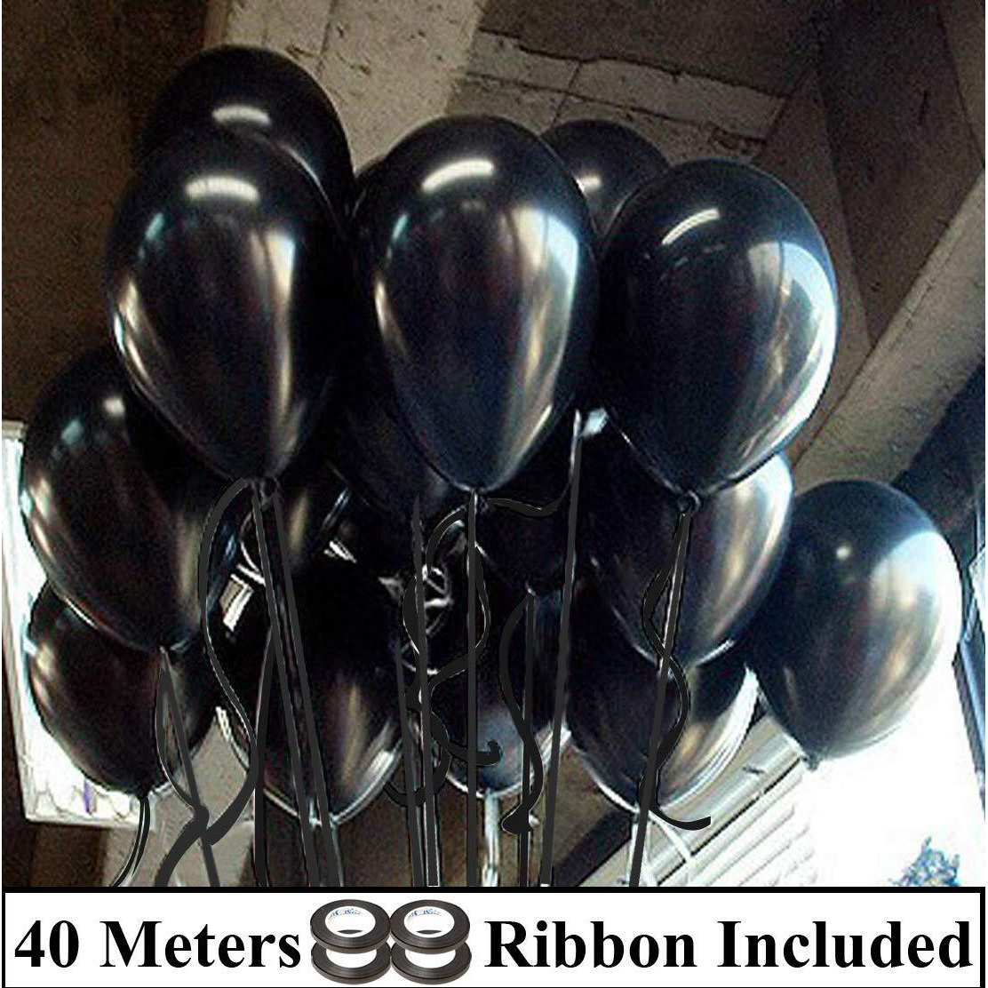 AMFIN 10 Inch (Pack Of 100) Black Metallic Balloons for Birthday Decoration , Decoration for Weddings , Engagement , Baby Shower Decoration Items , 1st Birthday Party Decoration Items , Anniversary Party , Bachelors Party , Office Party , Diwali , New Year Party , Christmas Decoration Items