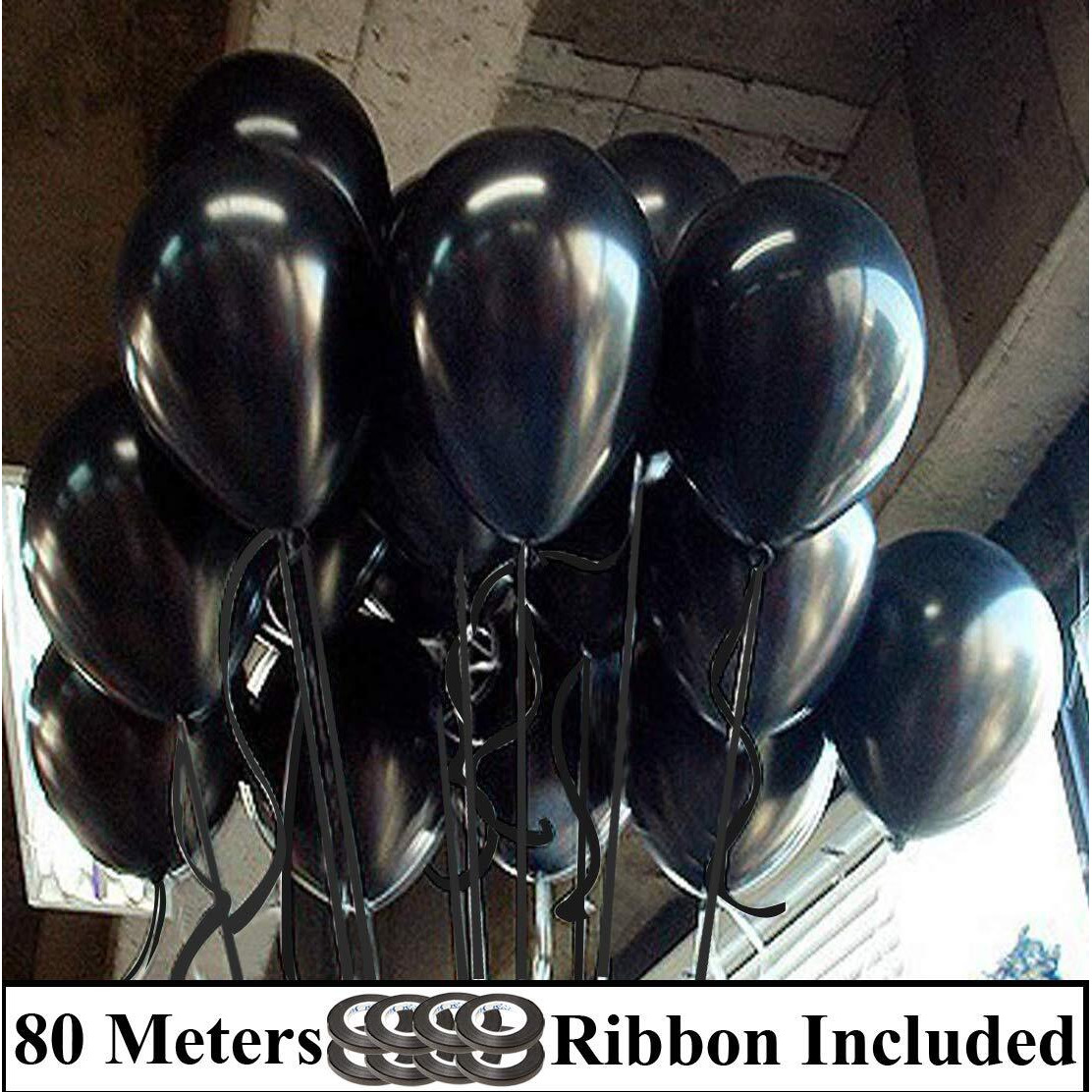 AMFIN 10 Inch (Pack Of 200) Black Metallic Balloons for Birthday Decoration , Decoration for Weddings , Engagement , Baby Shower Decoration Items , 1st Birthday Party Decoration Items , Anniversary Party , Bachelors Party , Office Party , Diwali , New Year Party , Christmas Decoration Items