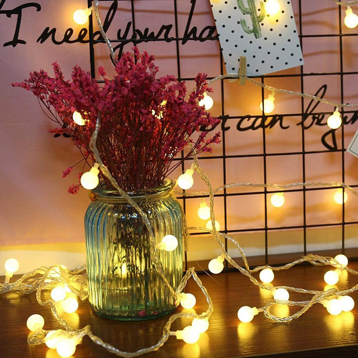 Desidiya 16 Snowball LED Curtain String Window Lights Indoor/Outdoor Decoration for Diwali, Christmas, Wedding, Party, Home, Patio Lawn with Plug in Power Supply (Warm White - Pack of 1)