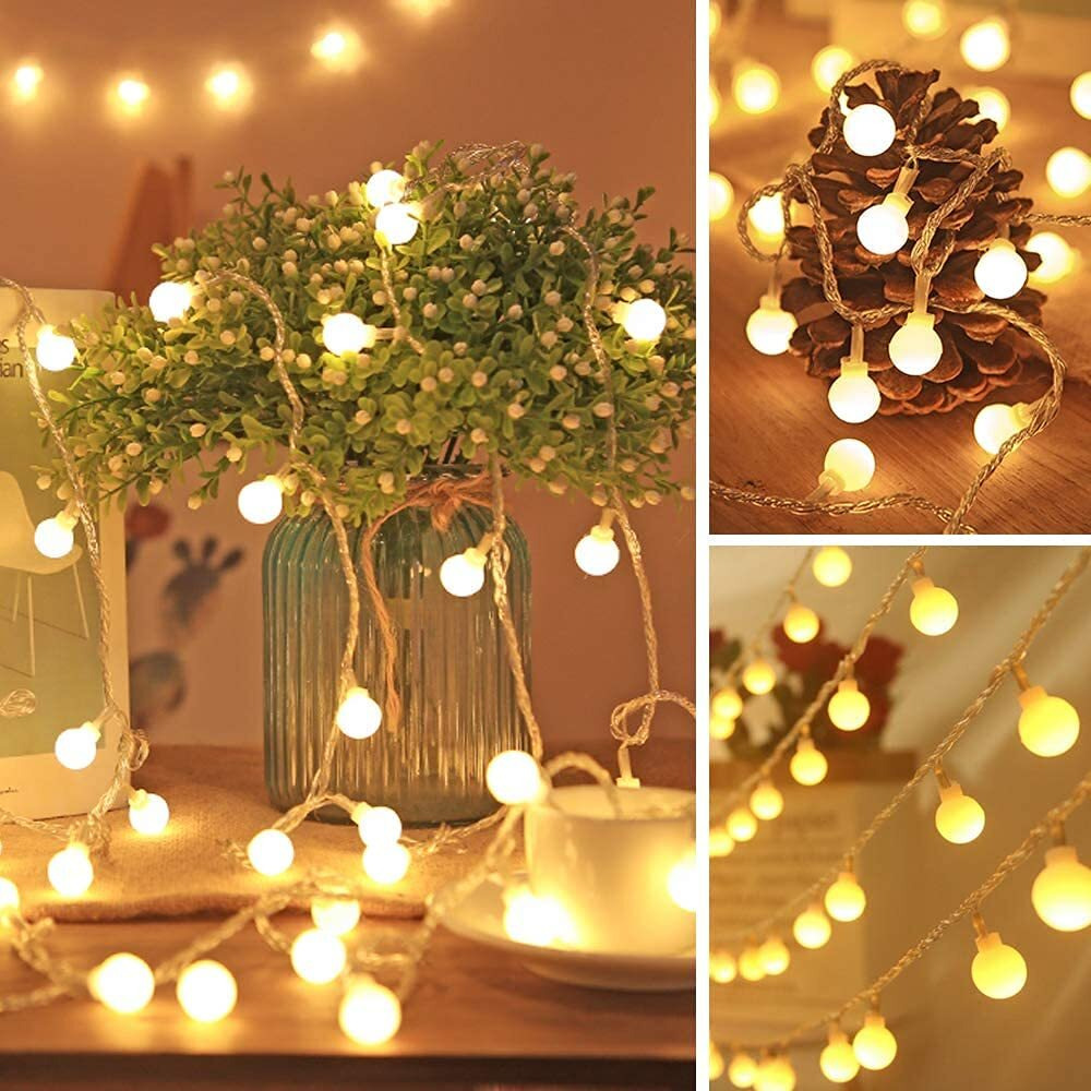 Desidiya 16 Snowball LED Curtain String Window Lights Indoor/Outdoor Decoration for Diwali, Christmas, Wedding, Party, Home, Patio Lawn with Plug in Power Supply (Warm White - Pack of 1)