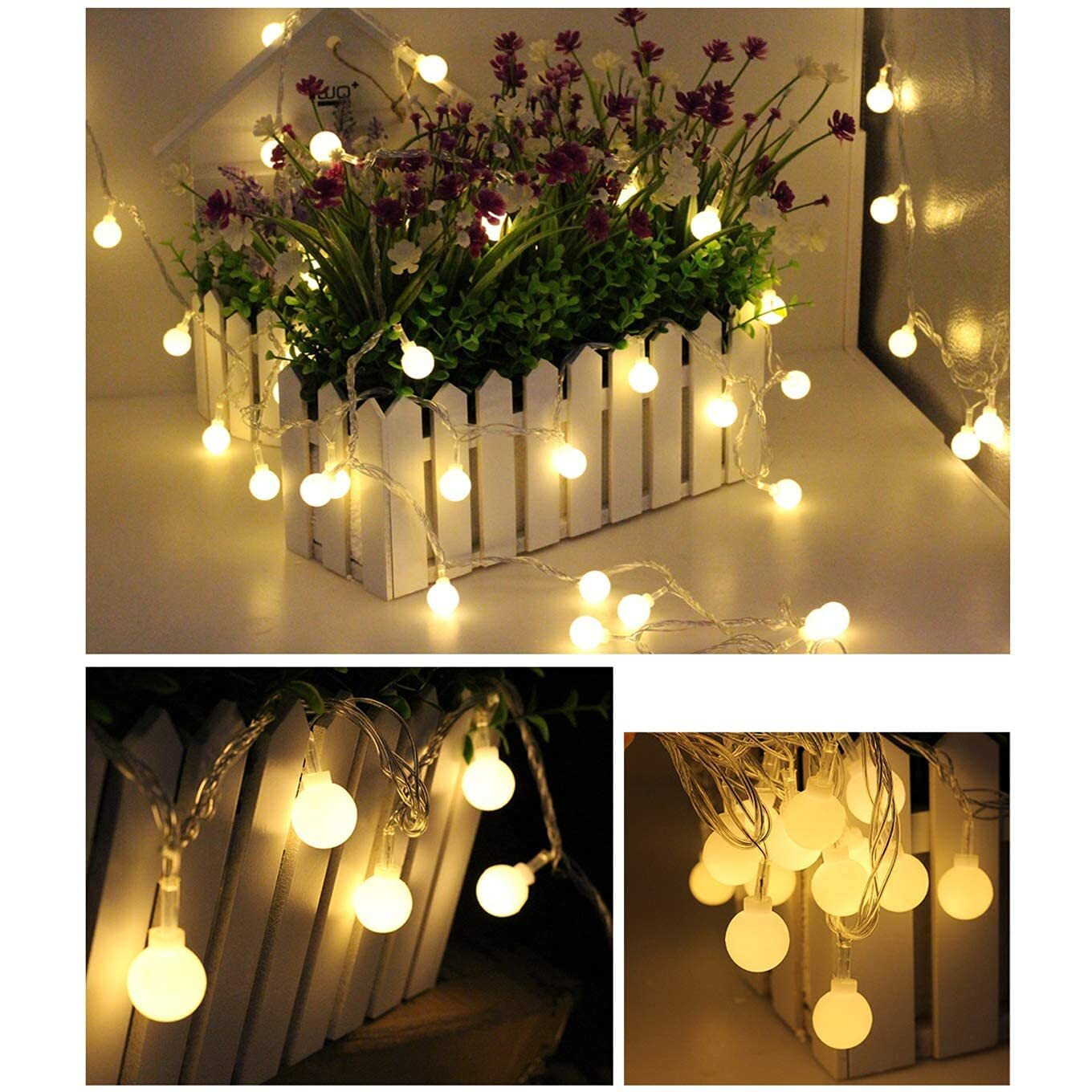 Desidiya 16 Snowball LED Curtain String Window Lights Indoor/Outdoor Decoration for Diwali, Christmas, Wedding, Party, Home, Patio Lawn with Plug in Power Supply (Warm White - Pack of 1)