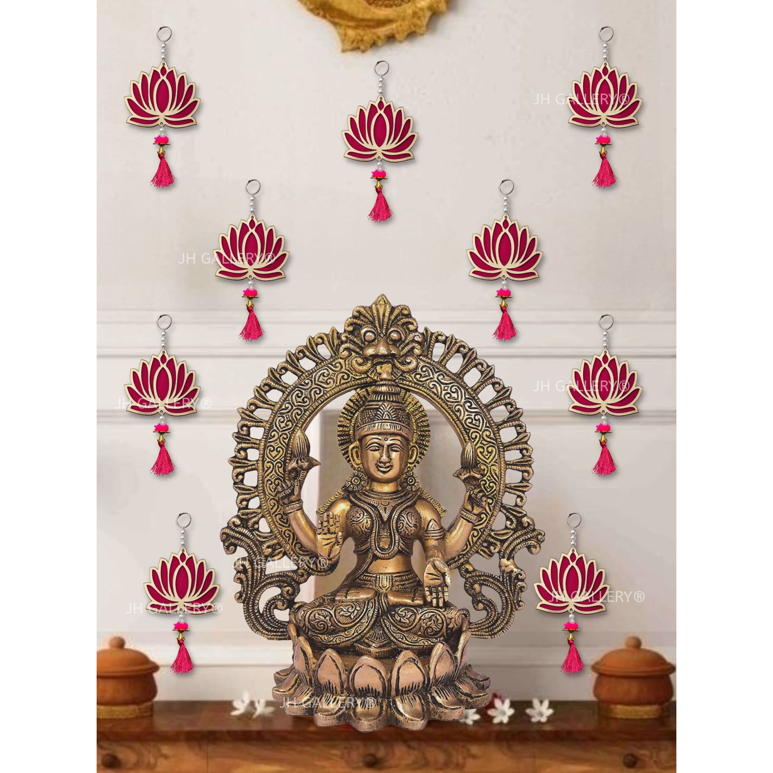 JH Gallery Acrylic Lotus Hangings For Decoration Floral Wall Hangings For Temple Decor, Mandir Decor Diwali Decor | Lotus Hangings For Decoration | Pooja Decoration Items (Pack Of 6),Multicolor
