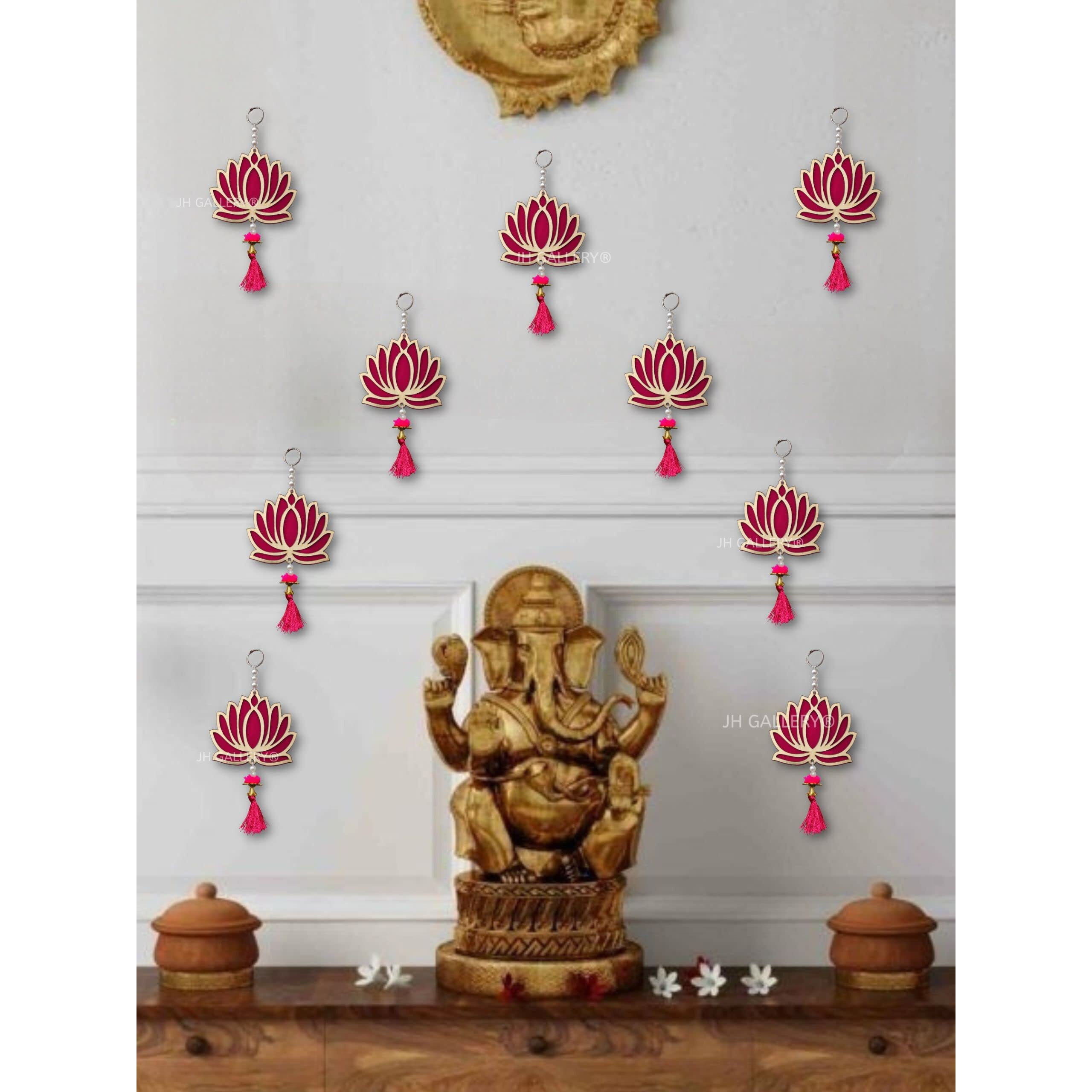 JH Gallery Acrylic Lotus Hangings For Decoration Floral Wall Hangings For Temple Decor, Mandir Decor Diwali Decor | Lotus Hangings For Decoration | Pooja Decoration Items (Pack Of 6),Multicolor