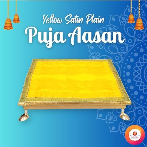 Bhakti Lehar ( 1 Meter Yellow Satin Puja Altar Cloth | Diwali Pooja Sartin Cloth for Puja Table, God Chowki Aasan, Temple, Mandir and Multipurpose Use