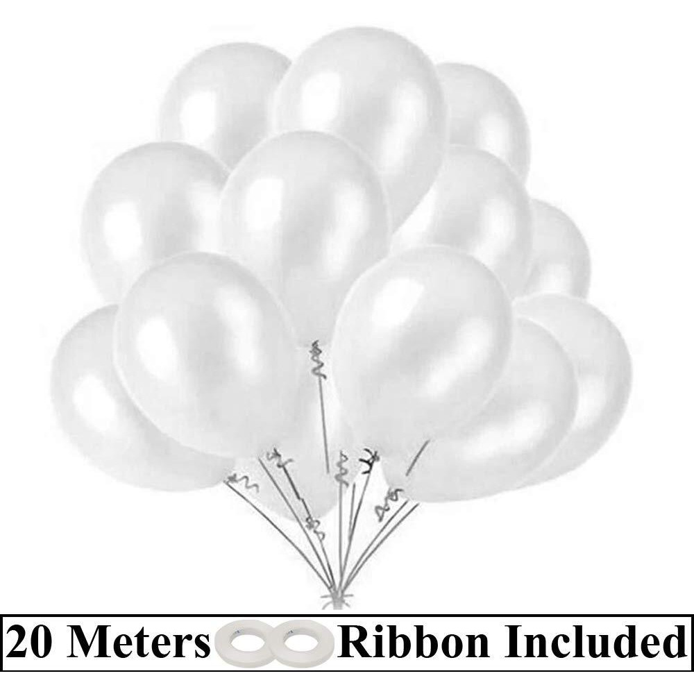 AMFIN 10 Inch (Pack Of 50) White Metallic Balloons for Birthday Decoration , Decoration for Weddings , Engagement , Baby Shower Decoration Items , 1st Birthday Party Decoration Items , Anniversary Party , Bachelors Party , Office Party , Diwali , New Year Party , Christmas Decoration Items.