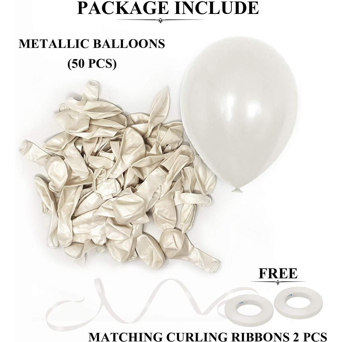 AMFIN 10 Inch (Pack Of 50) White Metallic Balloons for Birthday Decoration , Decoration for Weddings , Engagement , Baby Shower Decoration Items , 1st Birthday Party Decoration Items , Anniversary Party , Bachelors Party , Office Party , Diwali , New Year Party , Christmas Decoration Items.