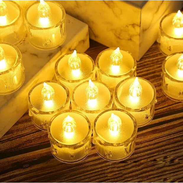 True Decor 12PC Acrylic Flameless & Smokeless Melted Design Crystal LED Candles for Home Decoration||LED Tealight Candles for Christmas & Diwali Pack of 12 (Yellow)