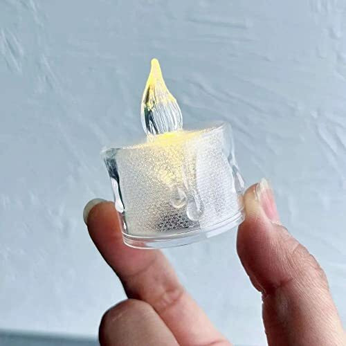 True Decor 12PC Acrylic Flameless & Smokeless Melted Design Crystal LED Candles for Home Decoration||LED Tealight Candles for Christmas & Diwali Pack of 12 (Yellow)