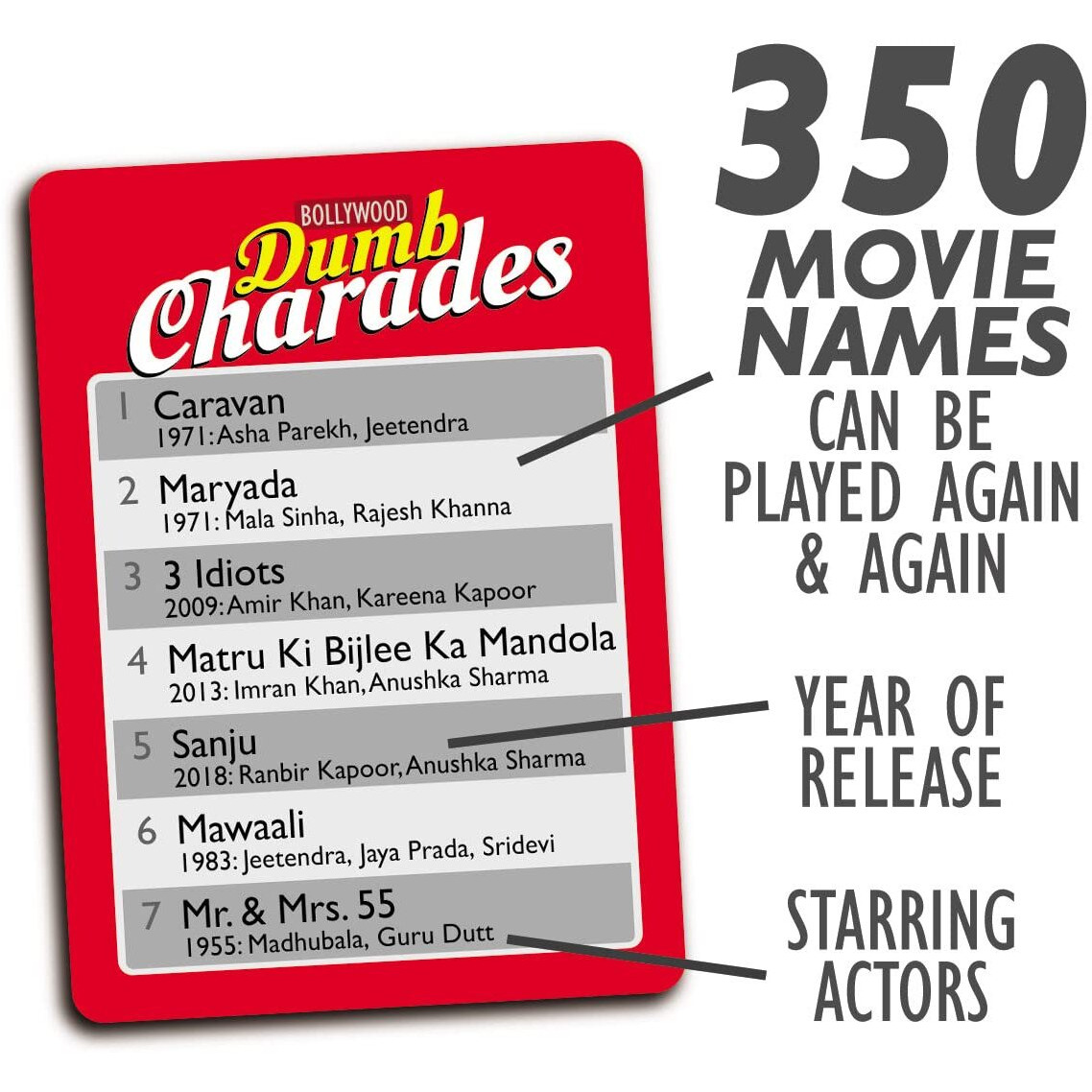 exciting Lives Bollywood Dumb Charades - Fun Party Game for Family, Friends, Teens, Gift for Party, Diwali, Festival - 350 Movie Names