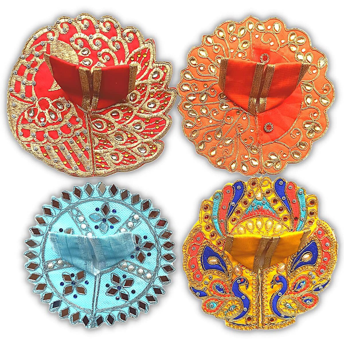 Ladoo Gopal Poshak Dresses with Heavy Embroidery & Embellishments for Janamashtami/Diwali and All Festivals, Size 1 (Size 1, Yellow Peacock Couple)