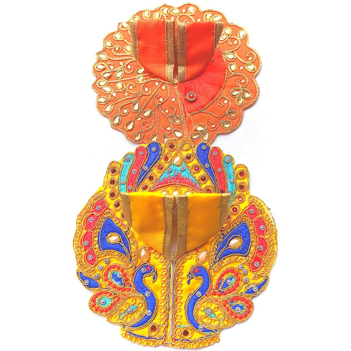 Ladoo Gopal Poshak Dresses with Heavy Embroidery & Embellishments for Janamashtami/Diwali and All Festivals, Size 1 (Size 1, Yellow Peacock Couple)