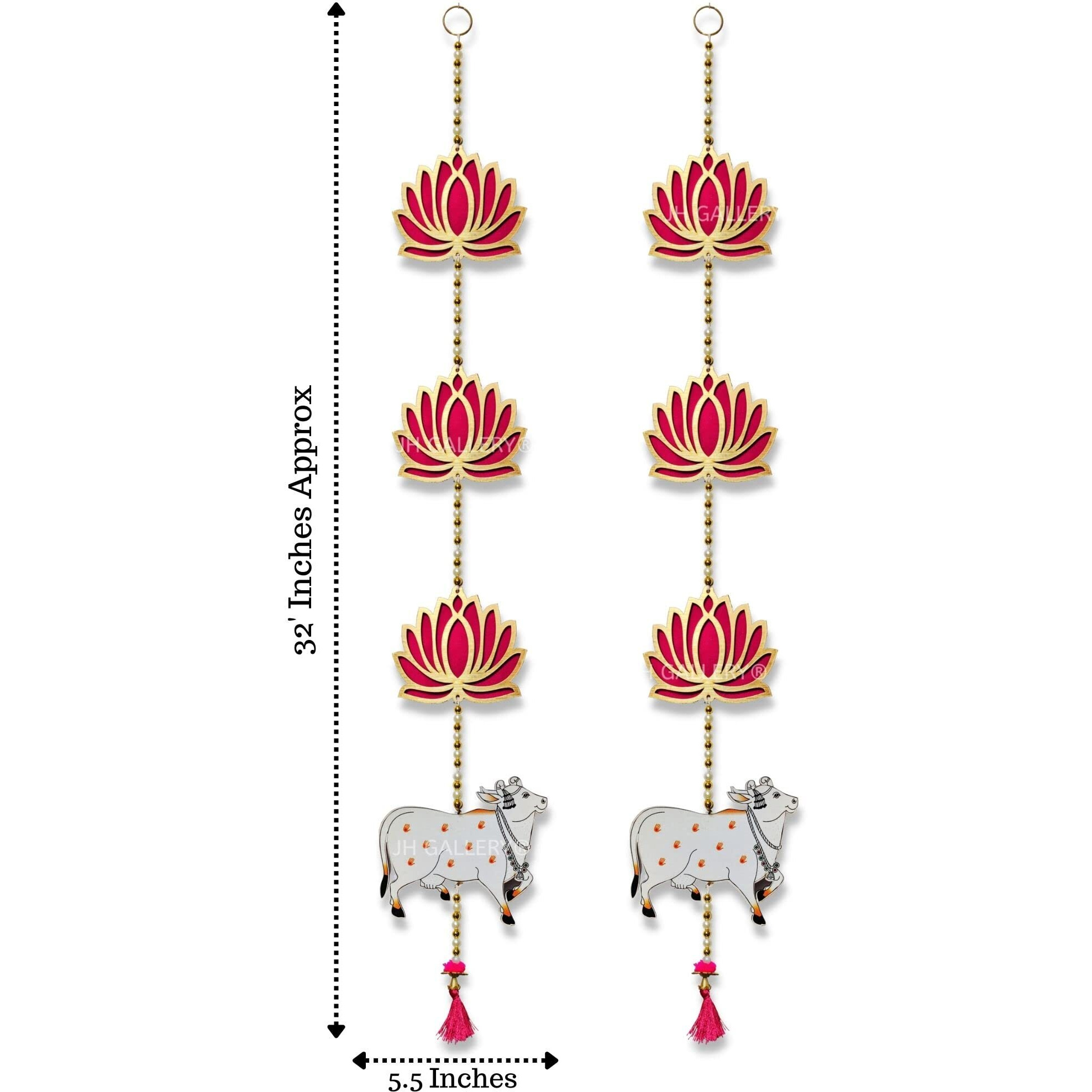 JH Gallery Lotus Hangings for Decoration/Floral Pichwai Cow Wall Hangings for Temple Decor, Diwali Decoration Items for Home Decor(32 Inches Height - 1 Pair)
