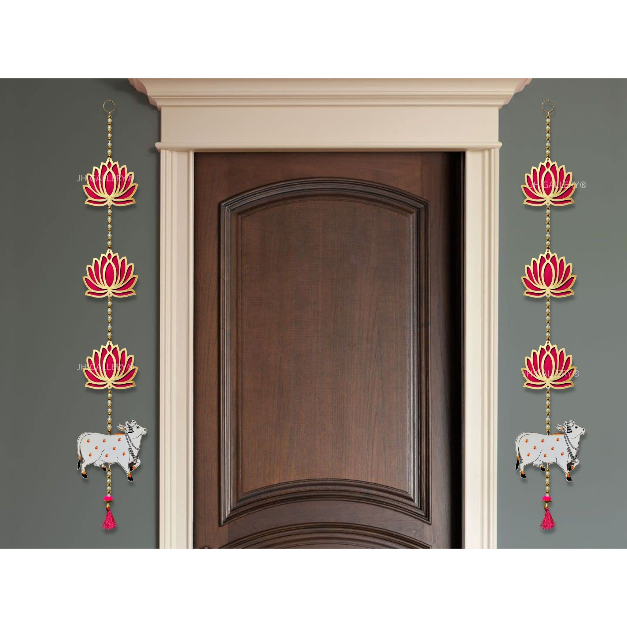 JH Gallery Lotus Hangings for Decoration/Floral Pichwai Cow Wall Hangings for Temple Decor, Diwali Decoration Items for Home Decor(32 Inches Height - 1 Pair)