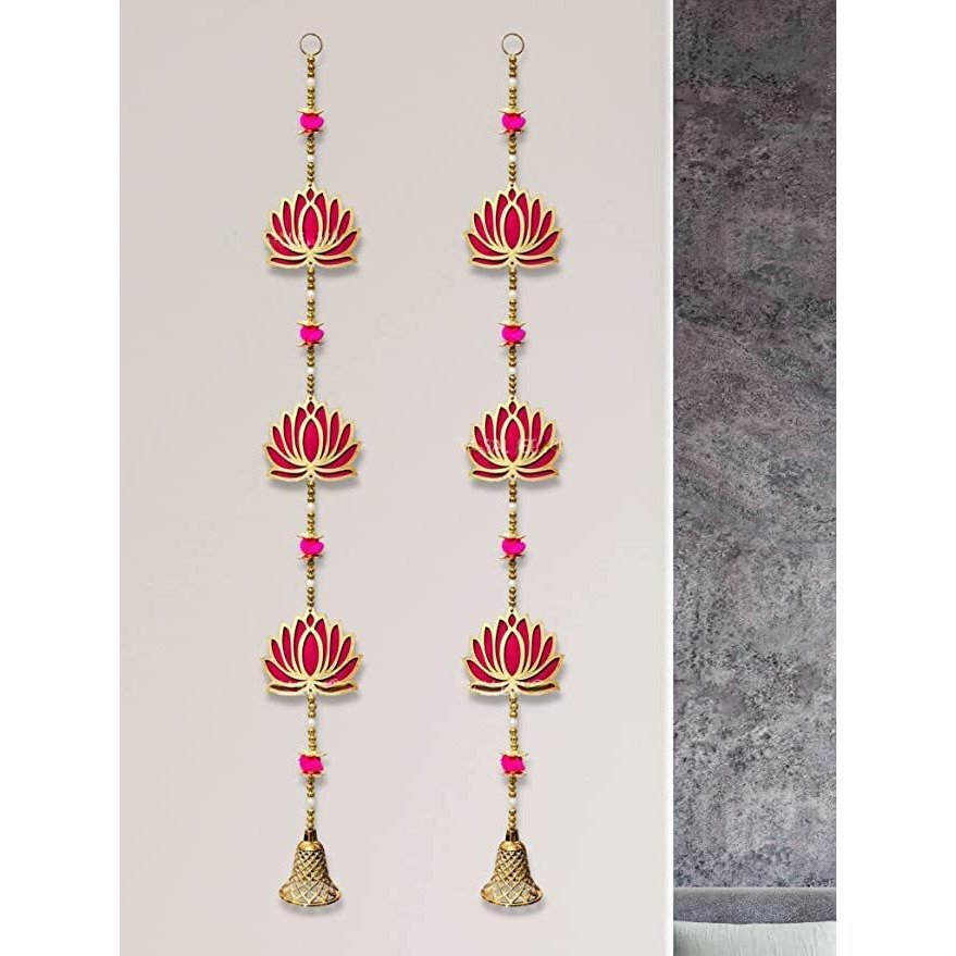True Decor Lotus for Decoration Puja Room Decoration Items for Home Diwali Door Hanging || Height 30 Inch || Pack of 2