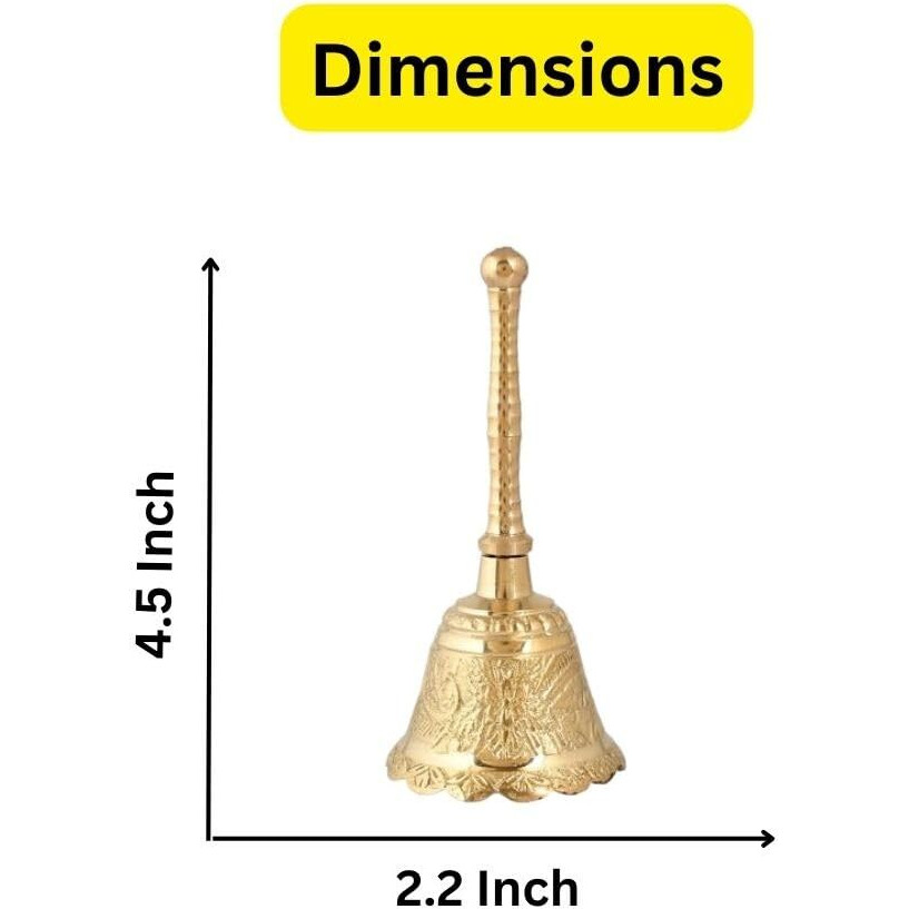 CraftVatika Brass Hand Bell Ghanti for Pooja Mandir Diwali Decoration Items, Puja Prayer Ghanti - (4.5 inches Height)