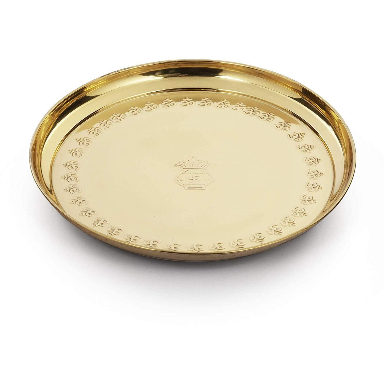 Mkd2 Rise Brass Pooja Plate I Aarti Puja Thali for Festival, Home, Temple, Mandir, Diwali Gift (10 inch Diameter, 1 Piece, OM)