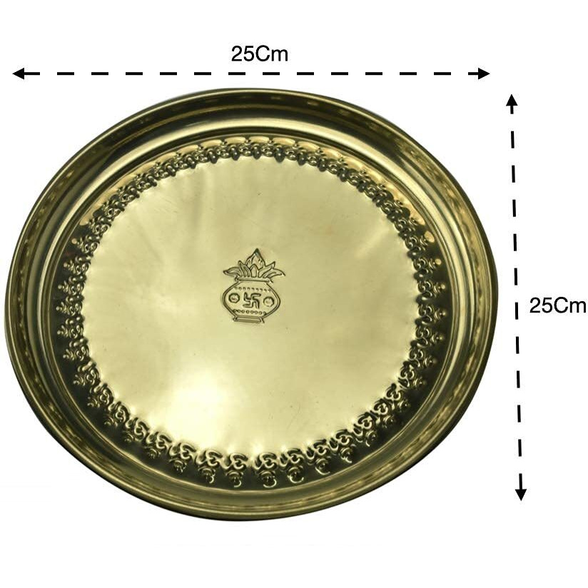 Mkd2 Rise Brass Pooja Plate I Aarti Puja Thali for Festival, Home, Temple, Mandir, Diwali Gift (10 inch Diameter, 1 Piece, OM)